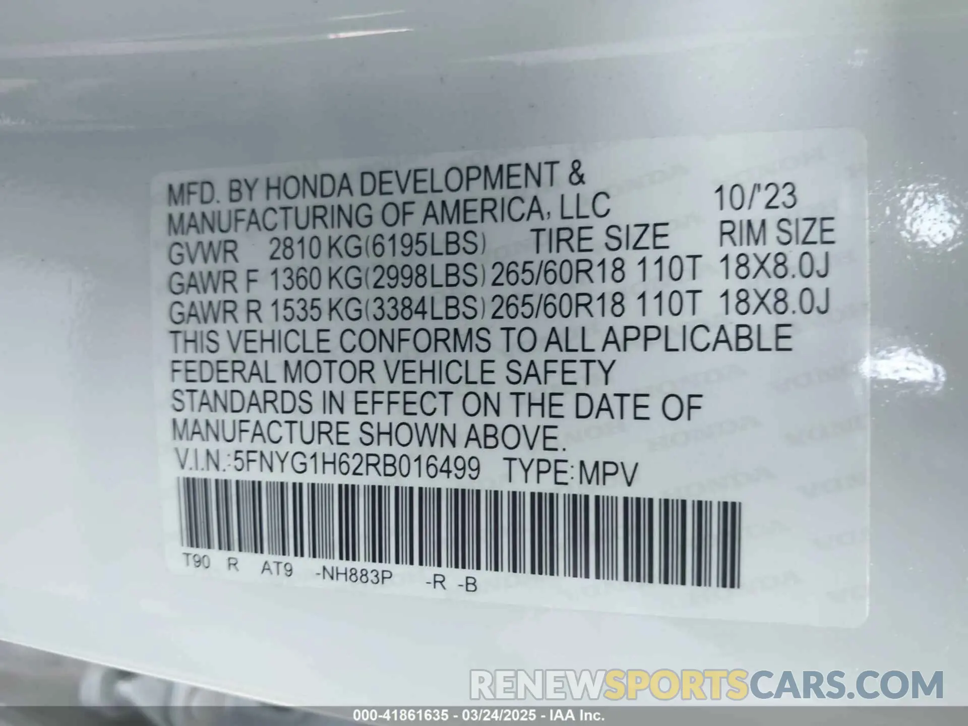 9 Photograph of a damaged car 5FNYG1H62RB016499 HONDA PILOT 2024