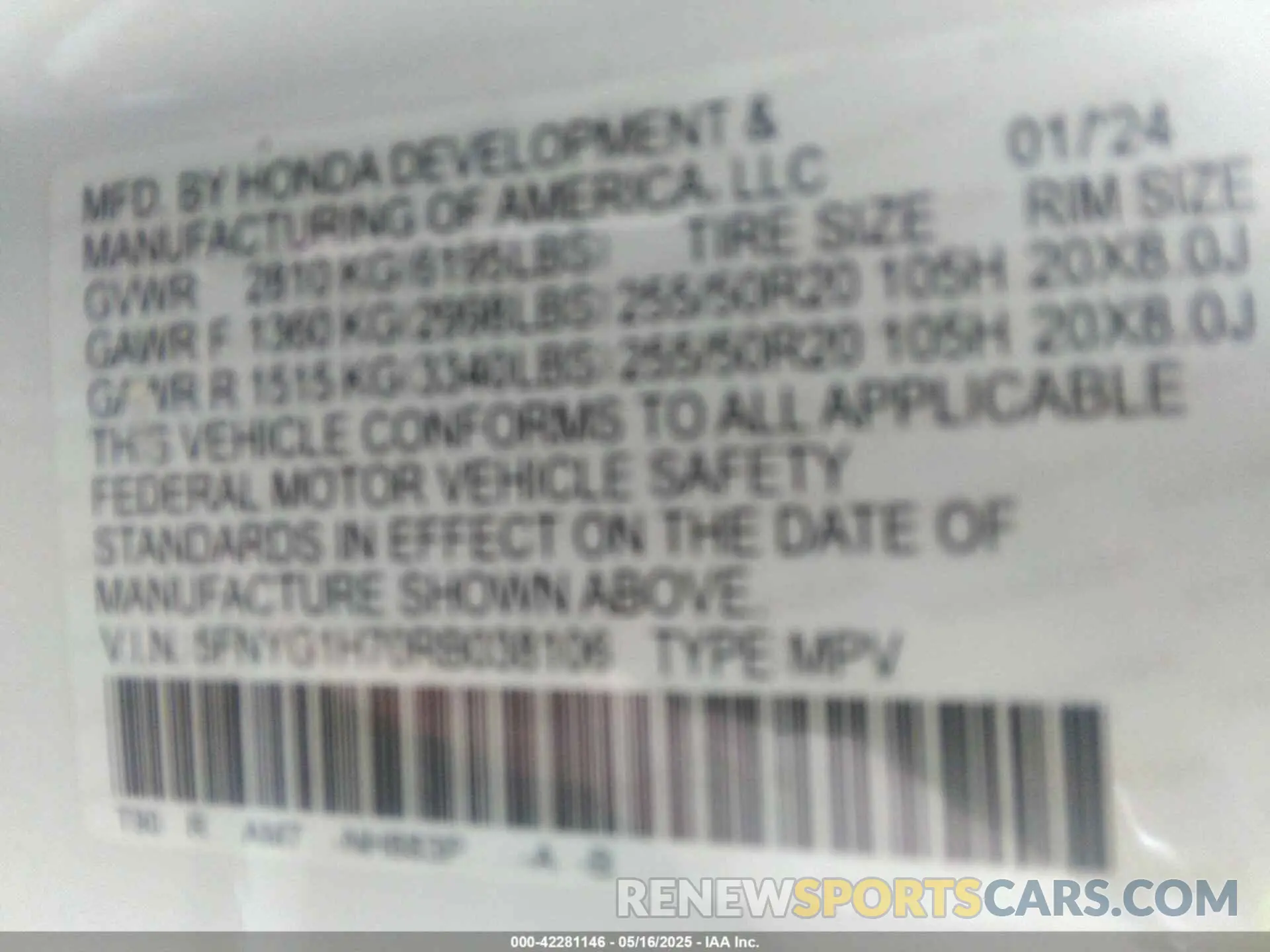 9 Photograph of a damaged car 5FNYG1H70RB038106 HONDA PILOT 2024