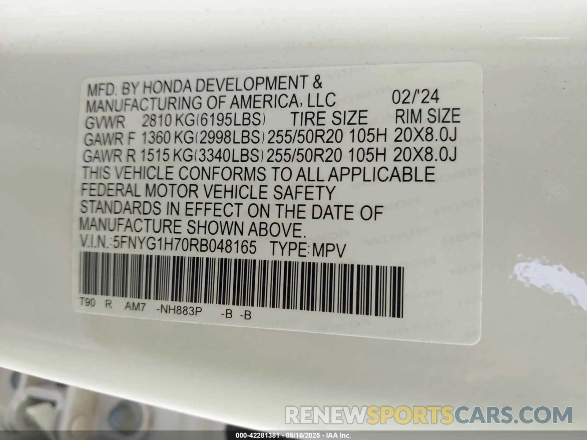 9 Фотография поврежденного автомобиля 5FNYG1H70RB048165 HONDA PILOT 2024