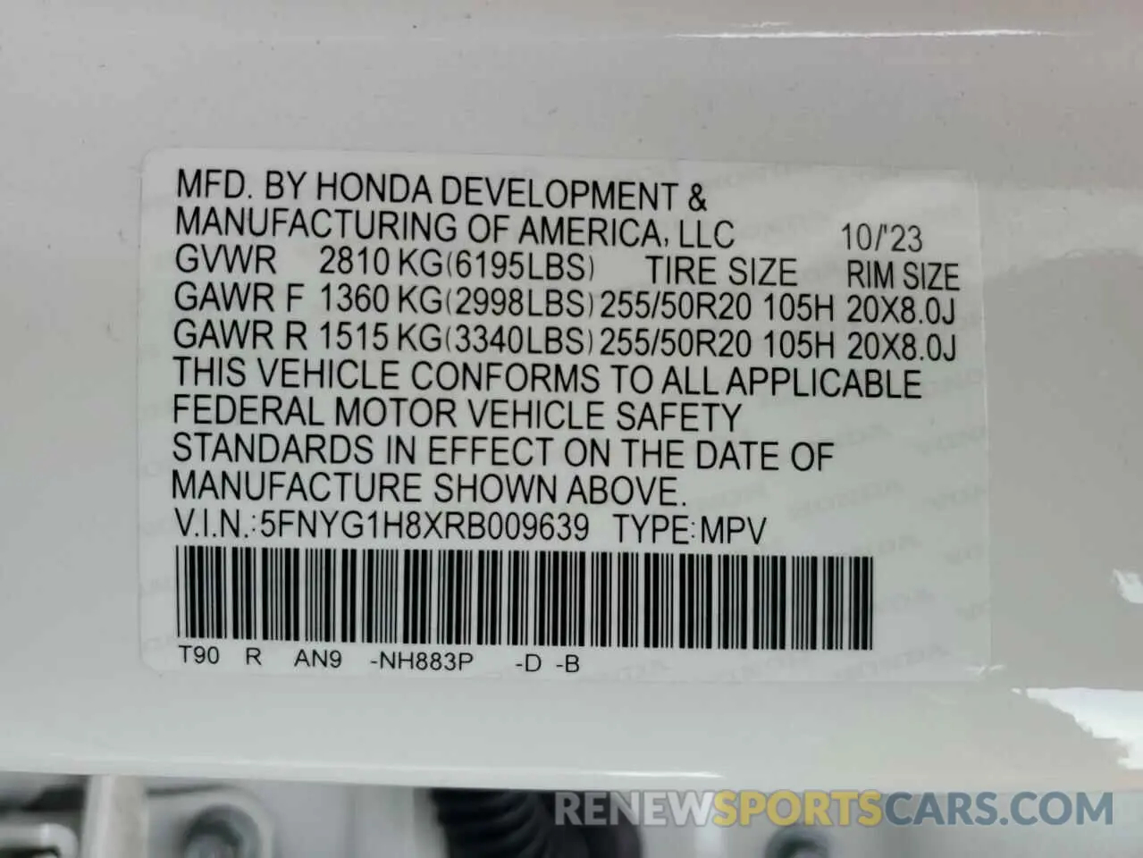 15 Фотография поврежденного автомобиля 5FNYG1H8XRB009639 HONDA PILOT 2024