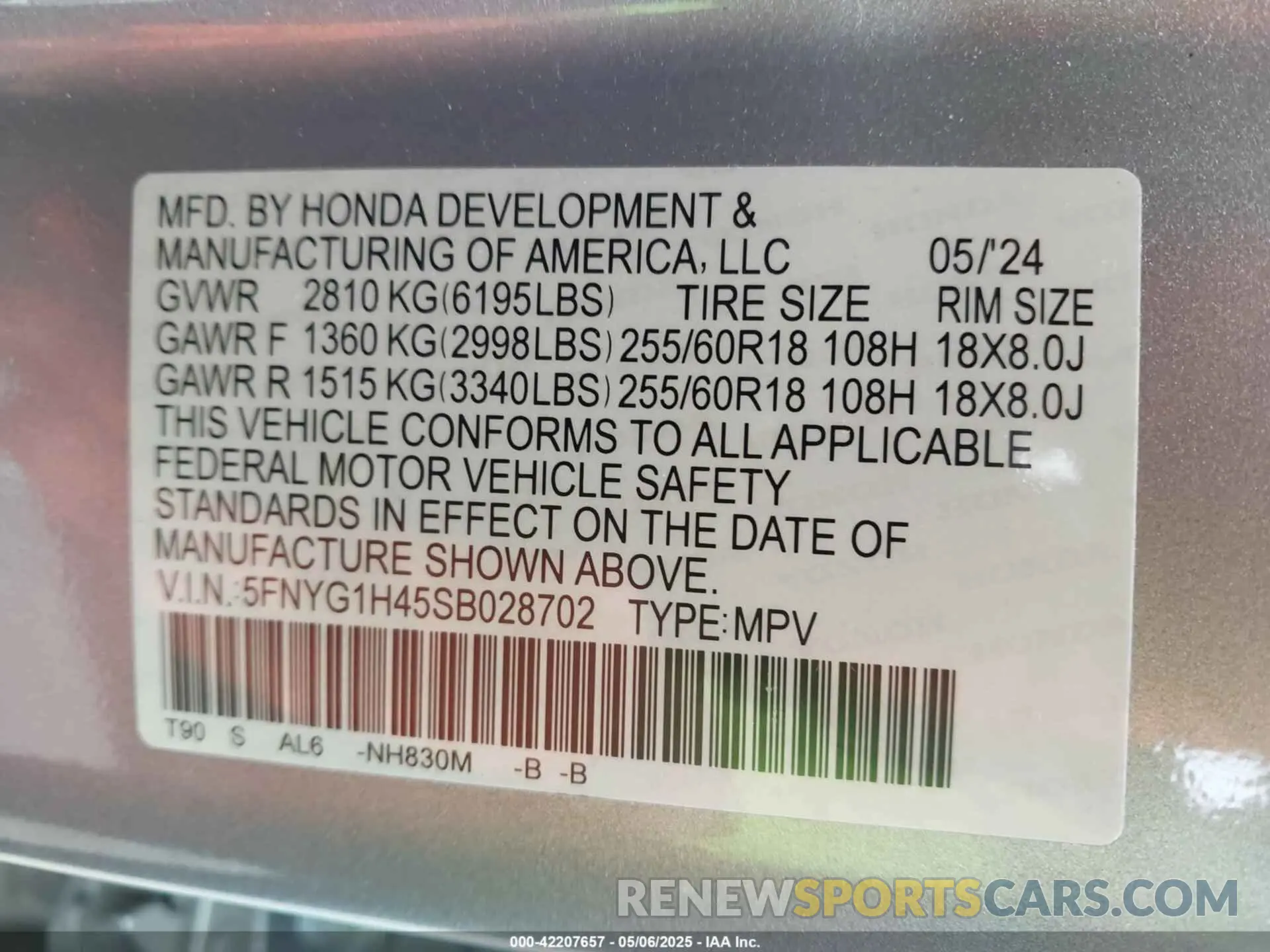 9 Photograph of a damaged car 5FNYG1H45SB028702 HONDA PILOT 2025