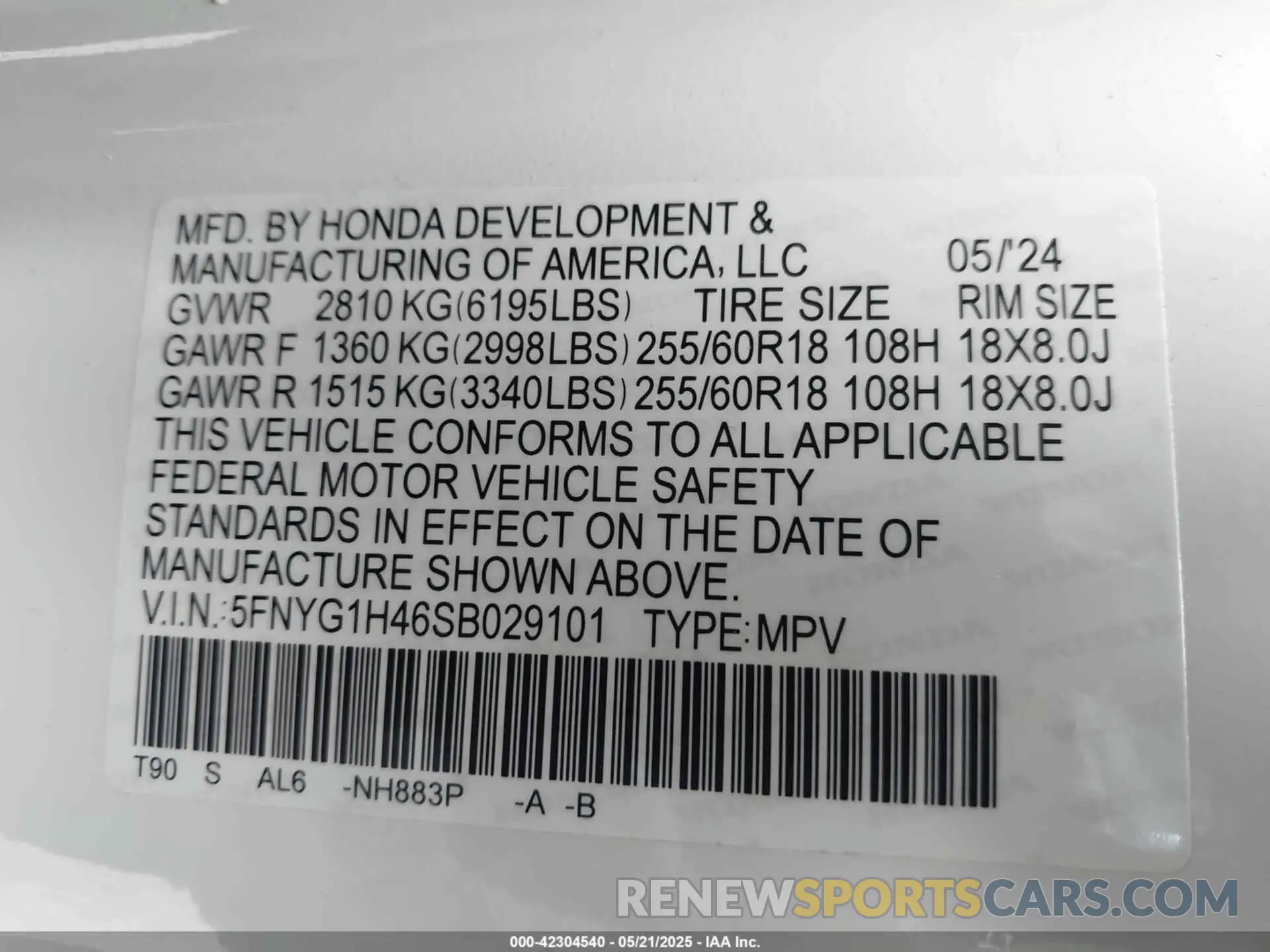 9 Фотография поврежденного автомобиля 5FNYG1H46SB029101 HONDA PILOT 2025