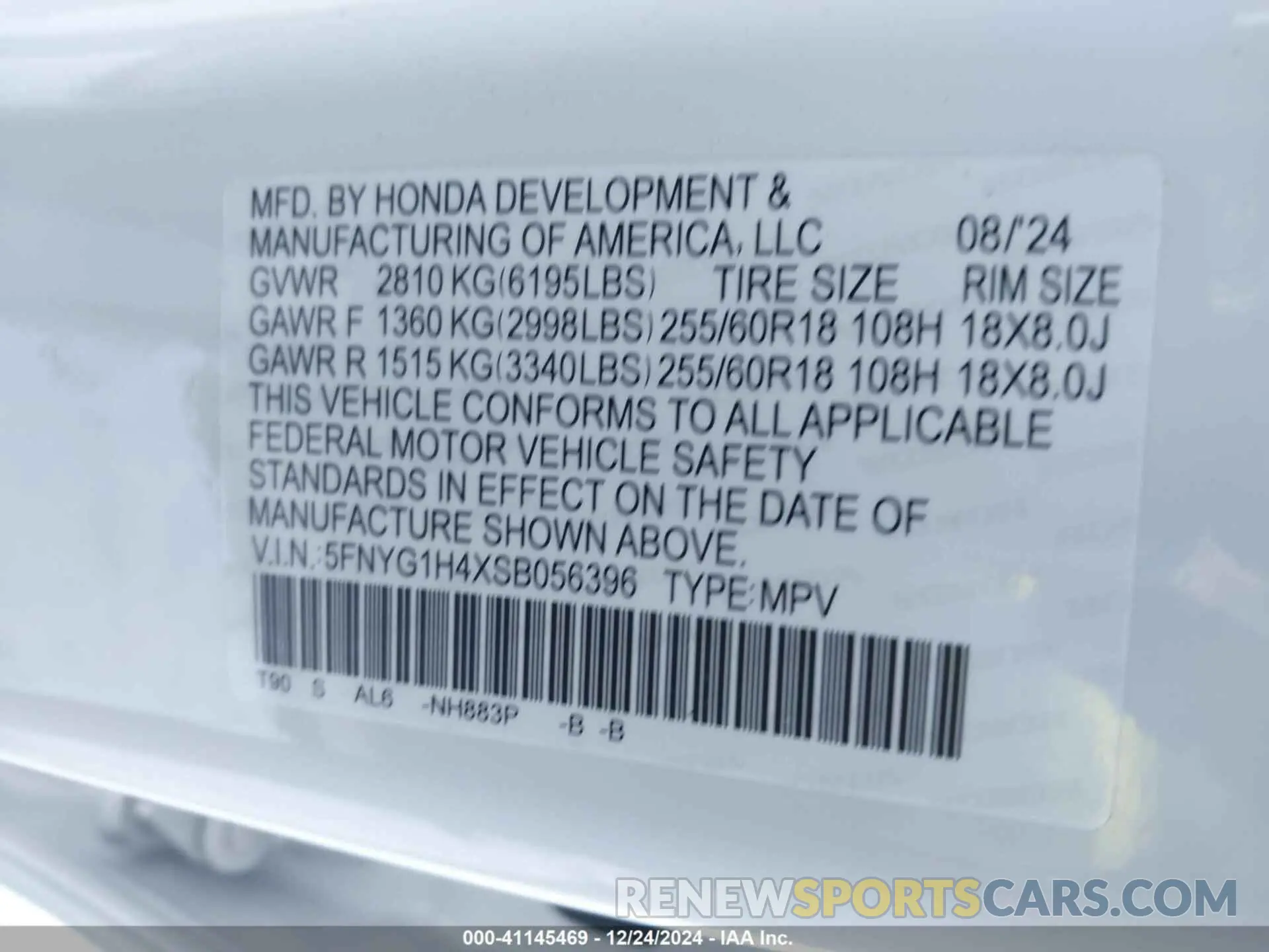 9 Фотография поврежденного автомобиля 5FNYG1H4XSB056396 HONDA PILOT 2025
