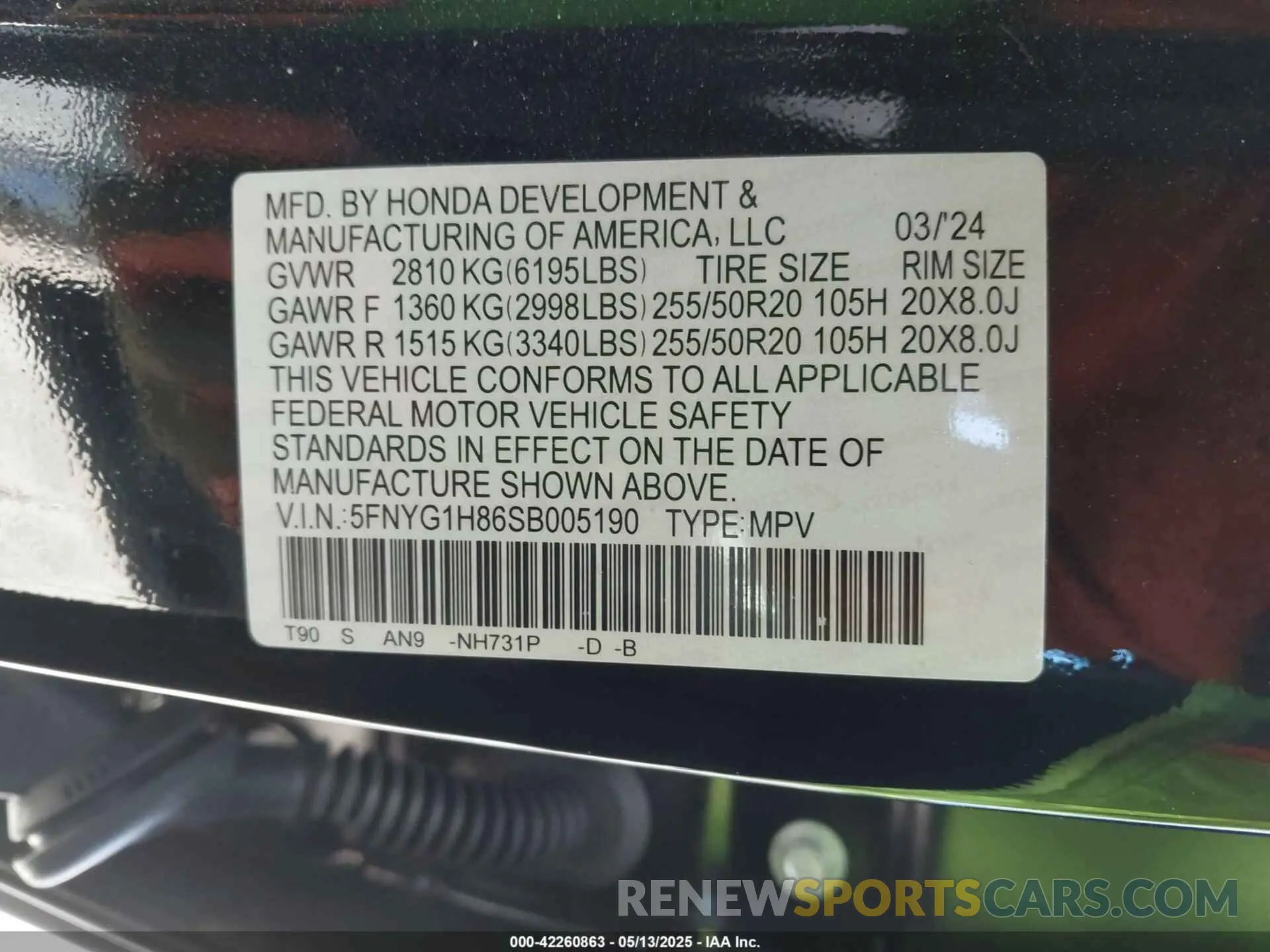 9 Photograph of a damaged car 5FNYG1H86SB005190 HONDA PILOT 2025