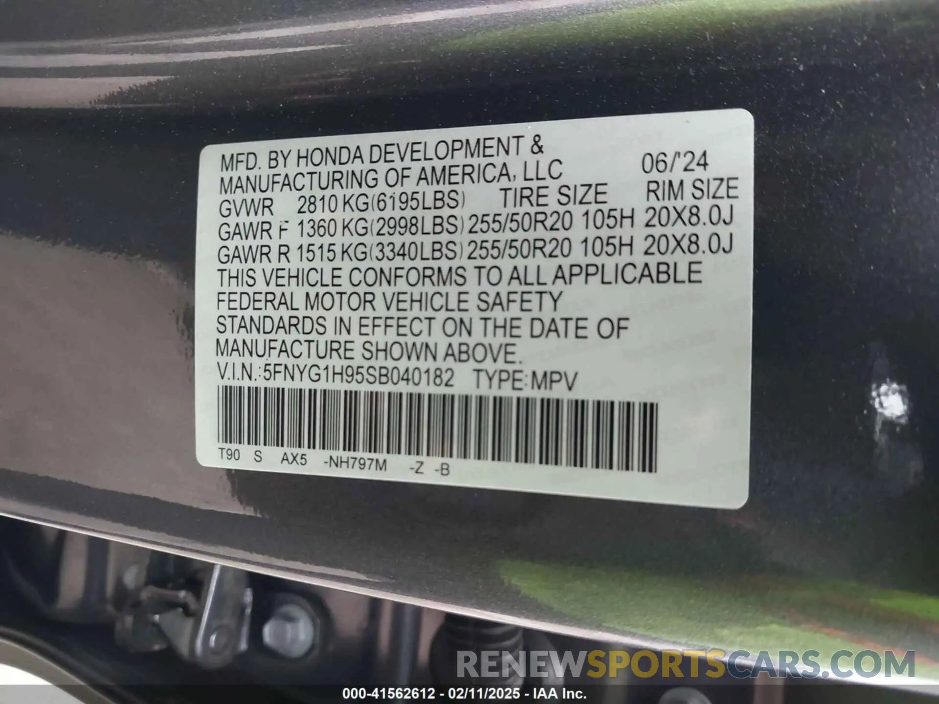 9 Фотография поврежденного автомобиля 5FNYG1H95SB040182 HONDA PILOT 2025