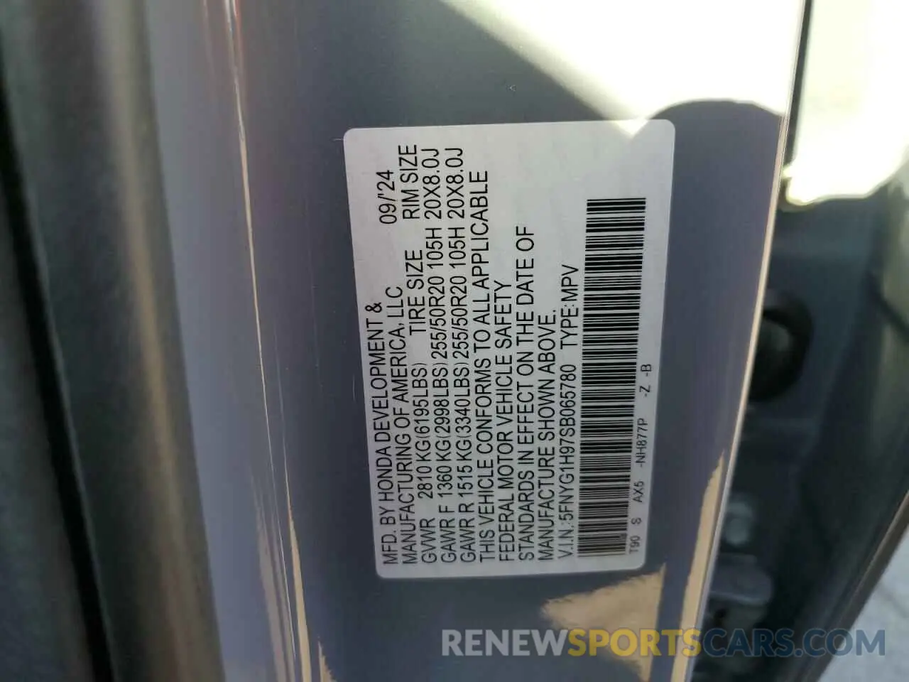 13 Photograph of a damaged car 5FNYG1H97SB065780 HONDA PILOT 2025