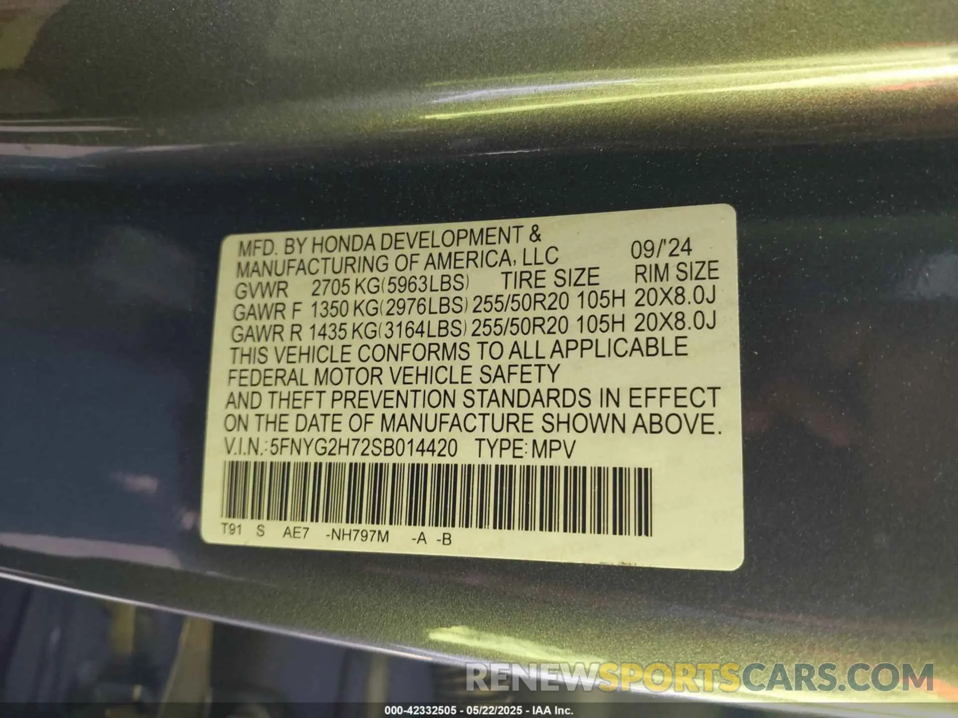9 Фотография поврежденного автомобиля 5FNYG2H72SB014420 HONDA PILOT 2025