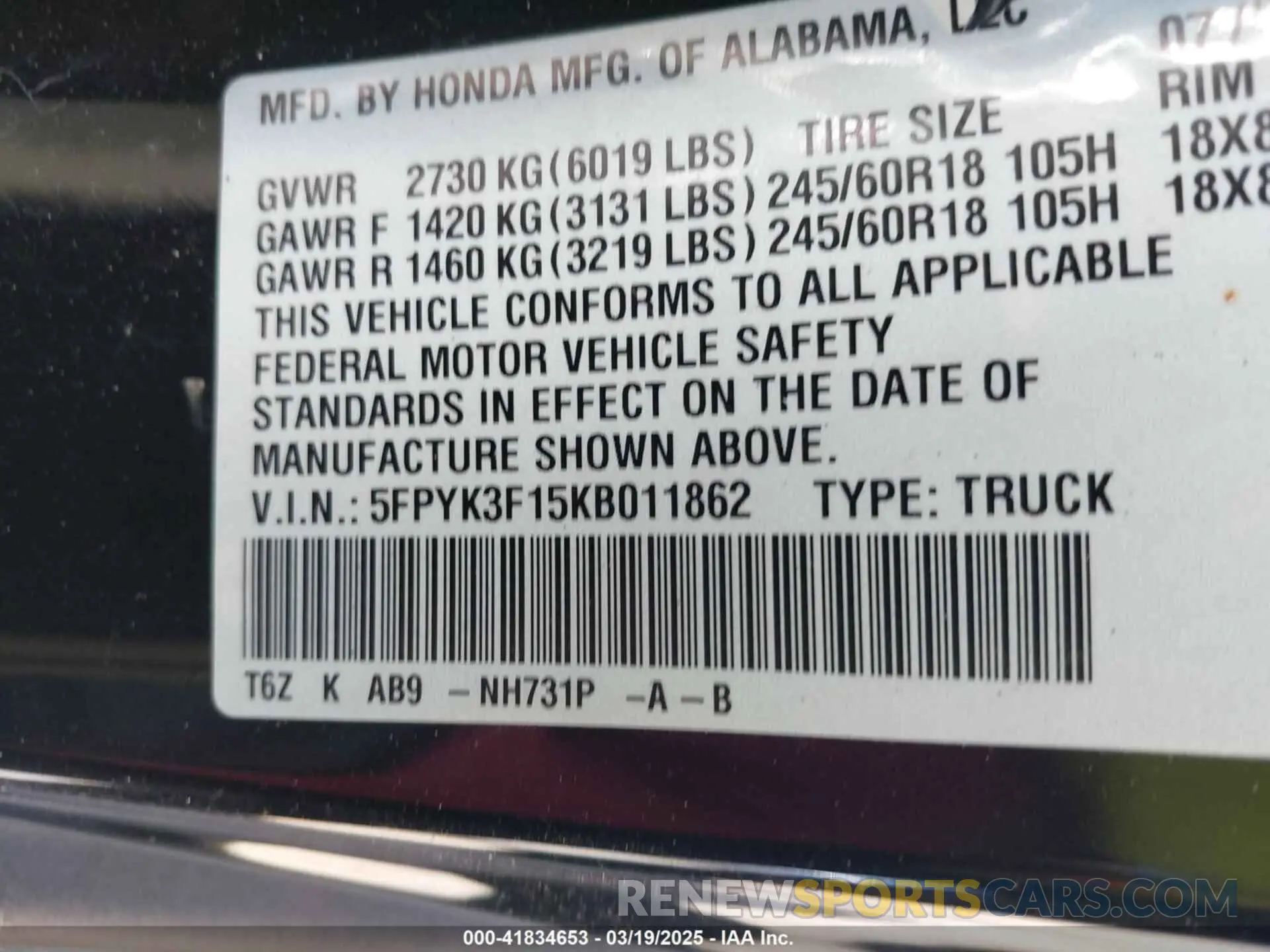 9 Photograph of a damaged car 5FPYK3F15KB011862 HONDA RIDGELINE 2019