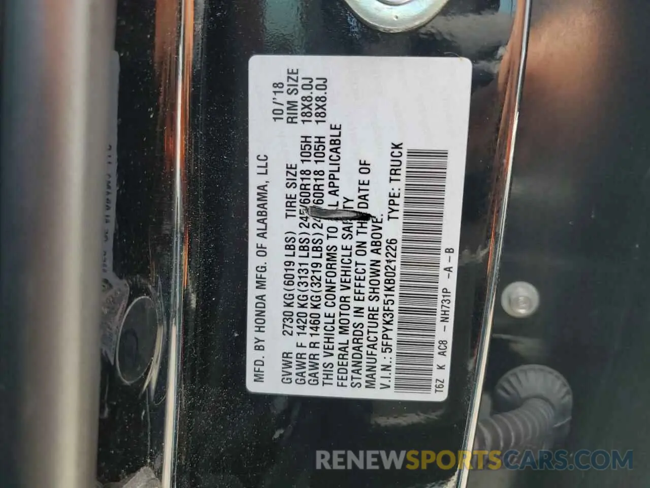 12 Photograph of a damaged car 5FPYK3F51KB021226 HONDA RIDGELINE 2019