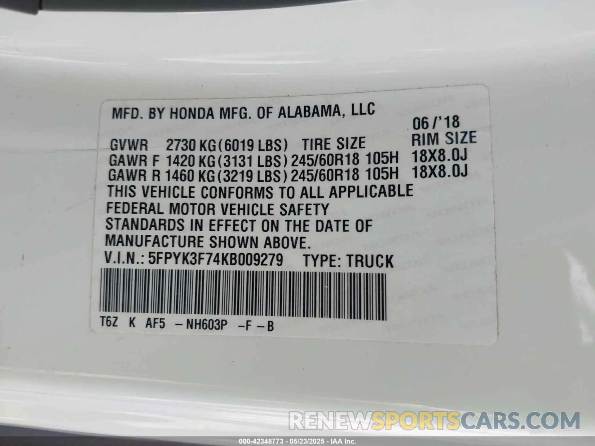 9 Фотография поврежденного автомобиля 5FPYK3F74KB009279 HONDA RIDGELINE 2019