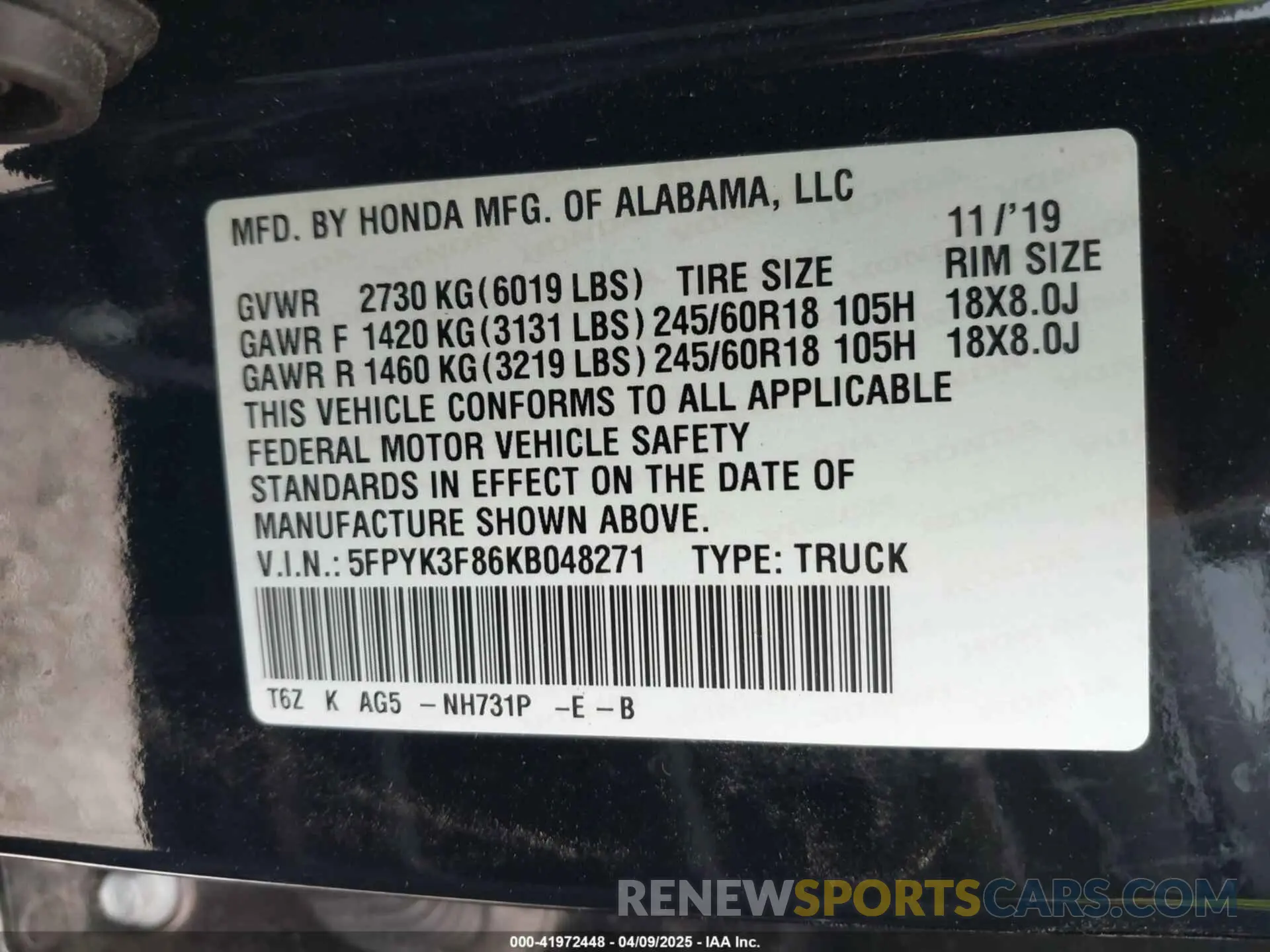 9 Photograph of a damaged car 5FPYK3F86KB048271 HONDA RIDGELINE 2019