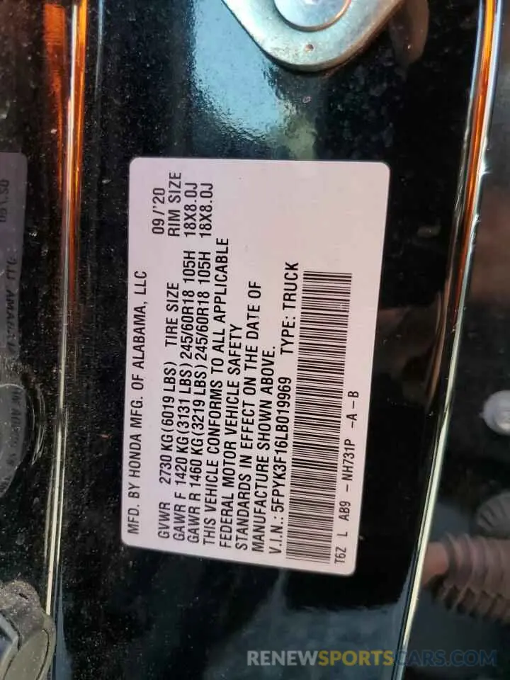 12 Фотография поврежденного автомобиля 5FPYK3F16LB019969 HONDA RIDGELINE 2020