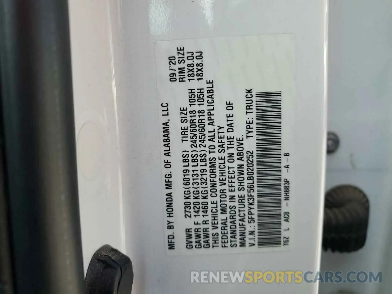 12 Фотография поврежденного автомобиля 5FPYK3F56LB020252 HONDA RIDGELINE 2020