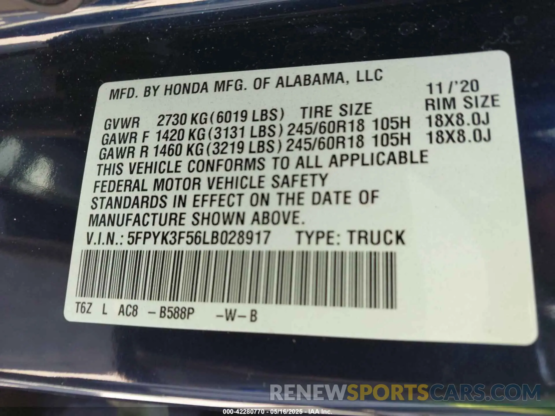 9 Фотография поврежденного автомобиля 5FPYK3F56LB028917 HONDA RIDGELINE 2020