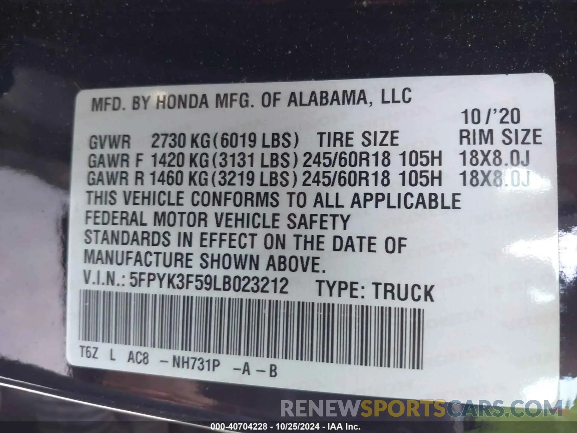 9 Photograph of a damaged car 5FPYK3F59LB023212 HONDA RIDGELINE 2020