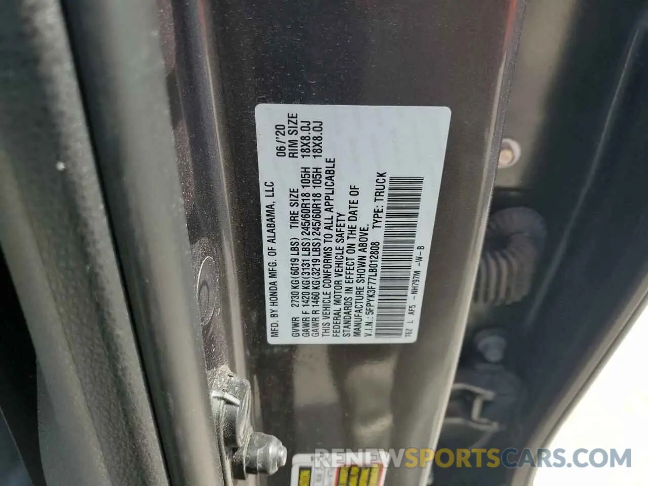 12 Photograph of a damaged car 5FPYK3F77LB012808 HONDA RIDGELINE 2020