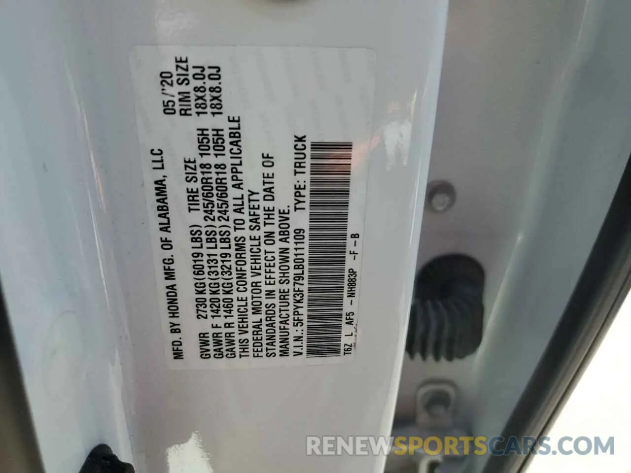 12 Фотография поврежденного автомобиля 5FPYK3F79LB011109 HONDA RIDGELINE 2020