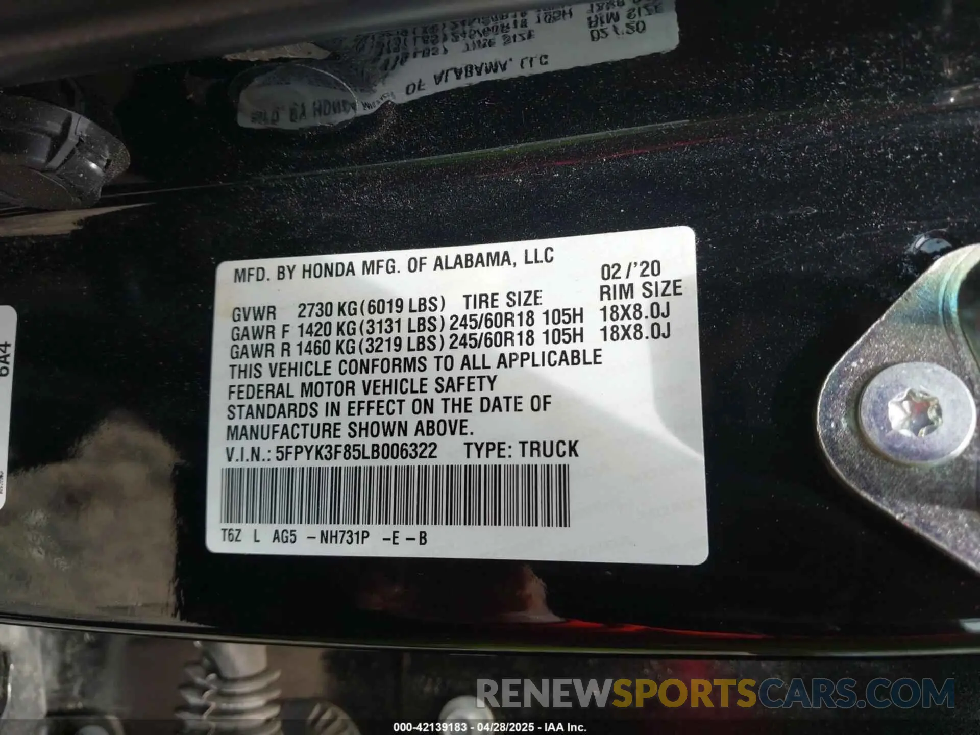 9 Фотография поврежденного автомобиля 5FPYK3F85LB006322 HONDA RIDGELINE 2020