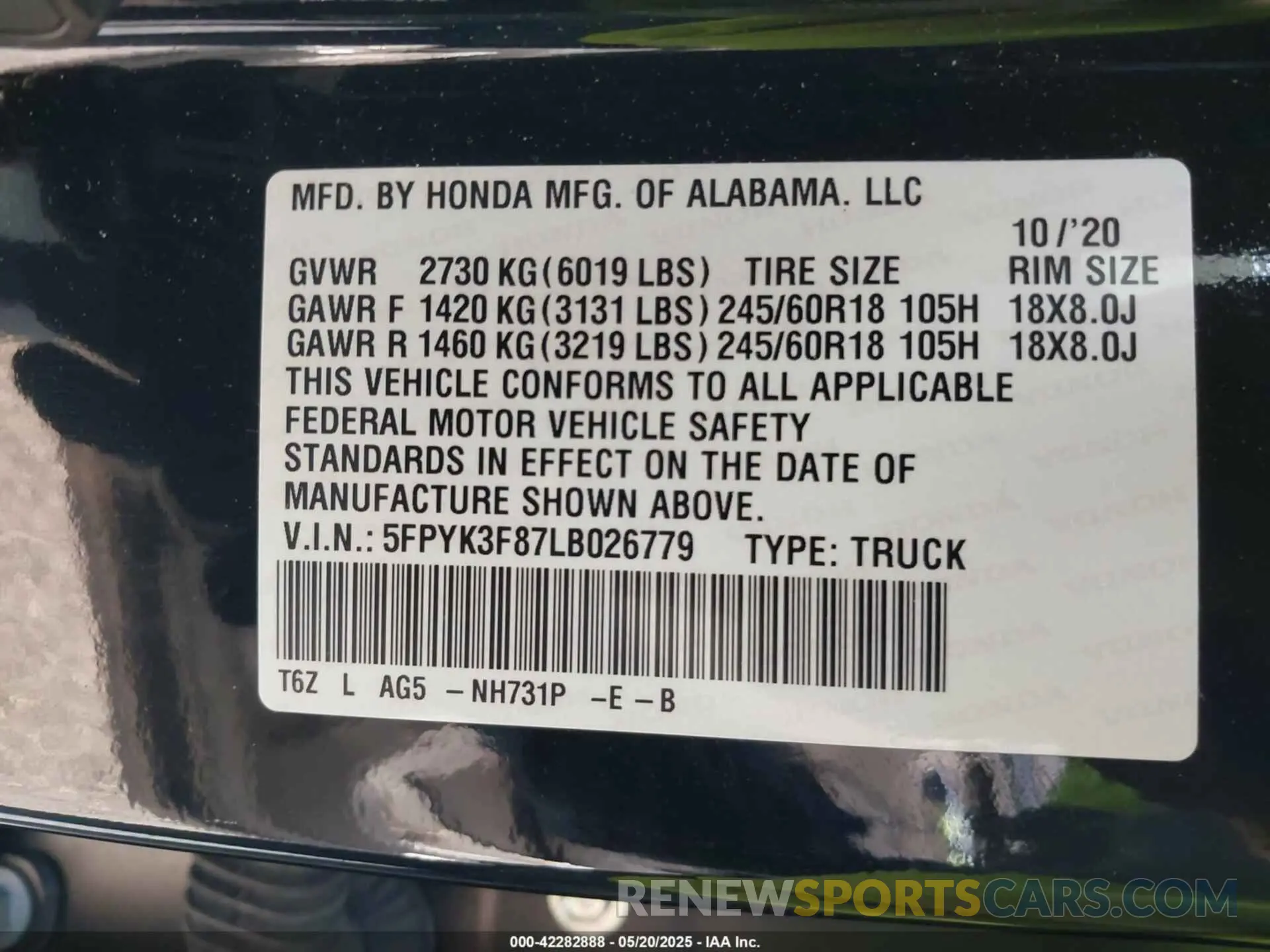 9 Photograph of a damaged car 5FPYK3F87LB026779 HONDA RIDGELINE 2020