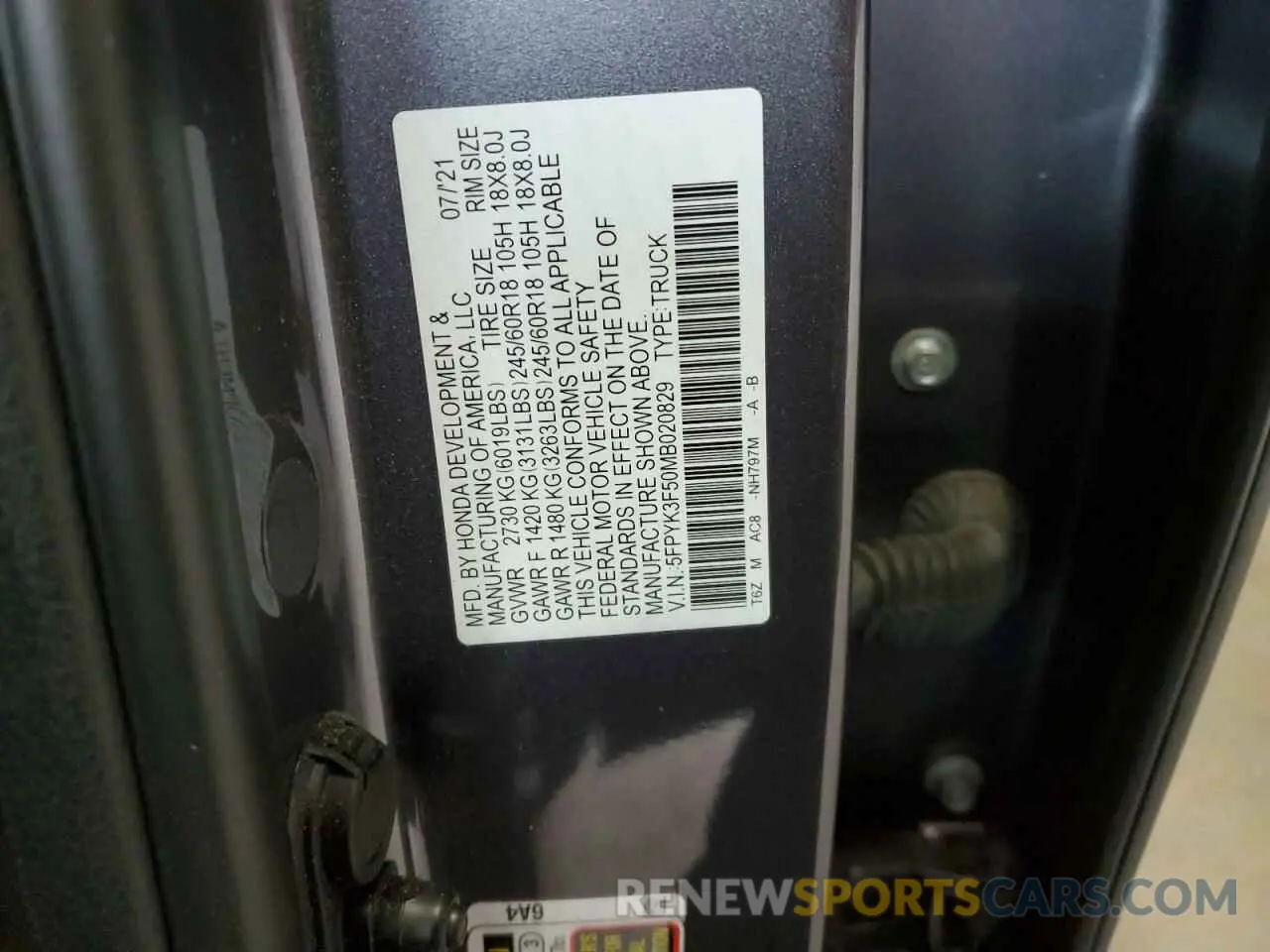 12 Photograph of a damaged car 5FPYK3F50MB020829 HONDA RIDGELINE 2021