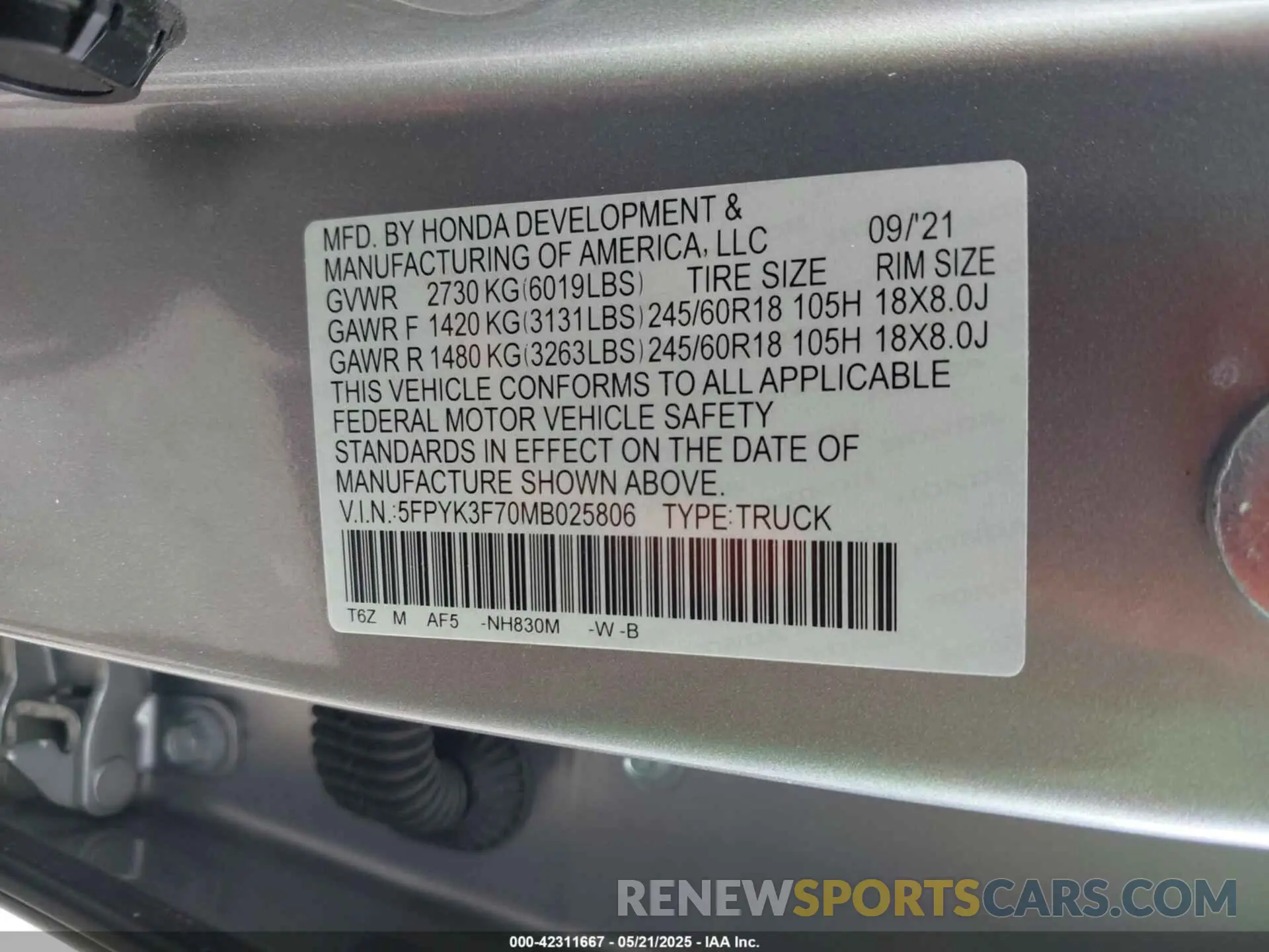 9 Photograph of a damaged car 5FPYK3F70MB025806 HONDA RIDGELINE 2021