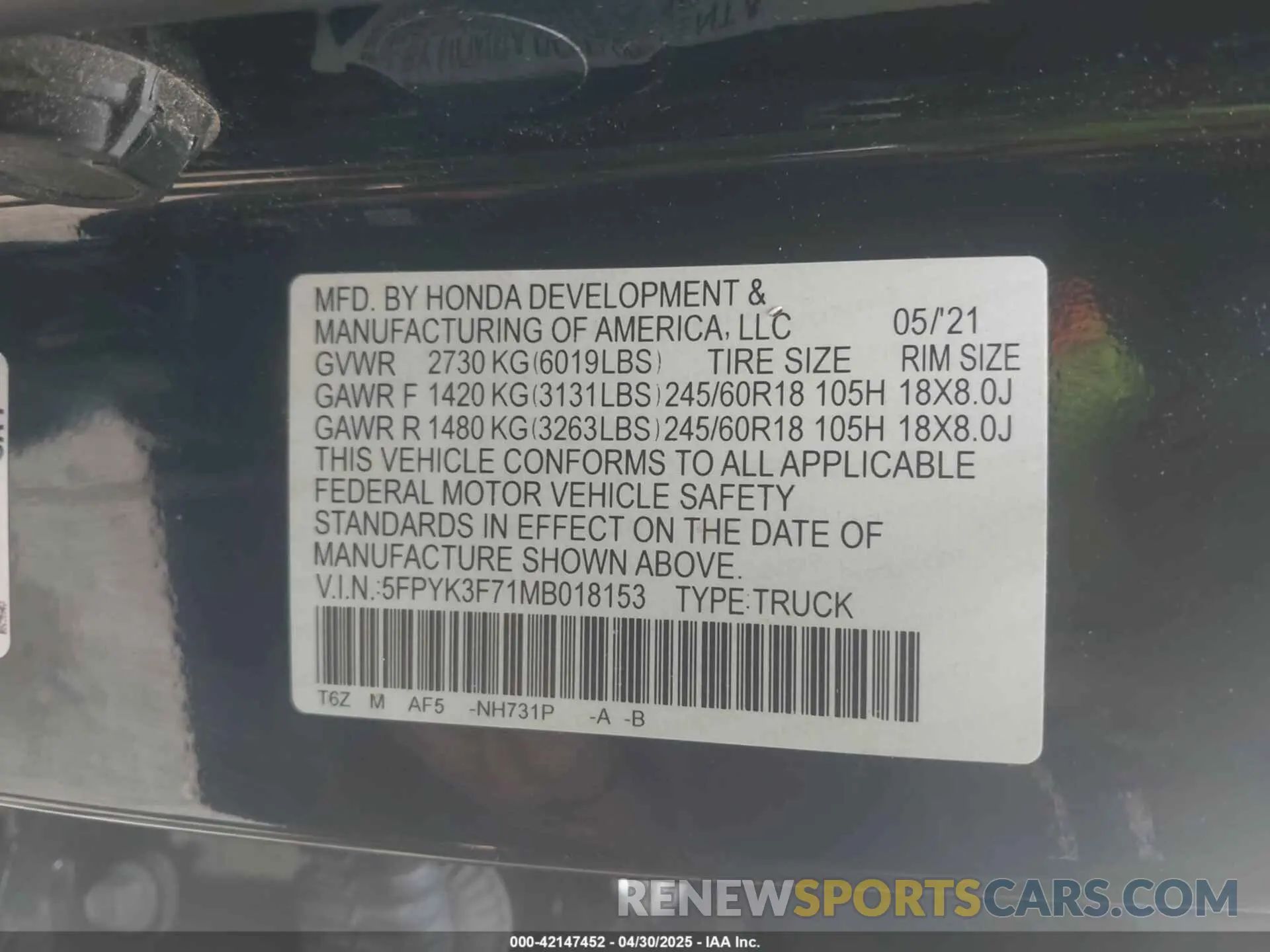 9 Фотография поврежденного автомобиля 5FPYK3F71MB018153 HONDA RIDGELINE 2021