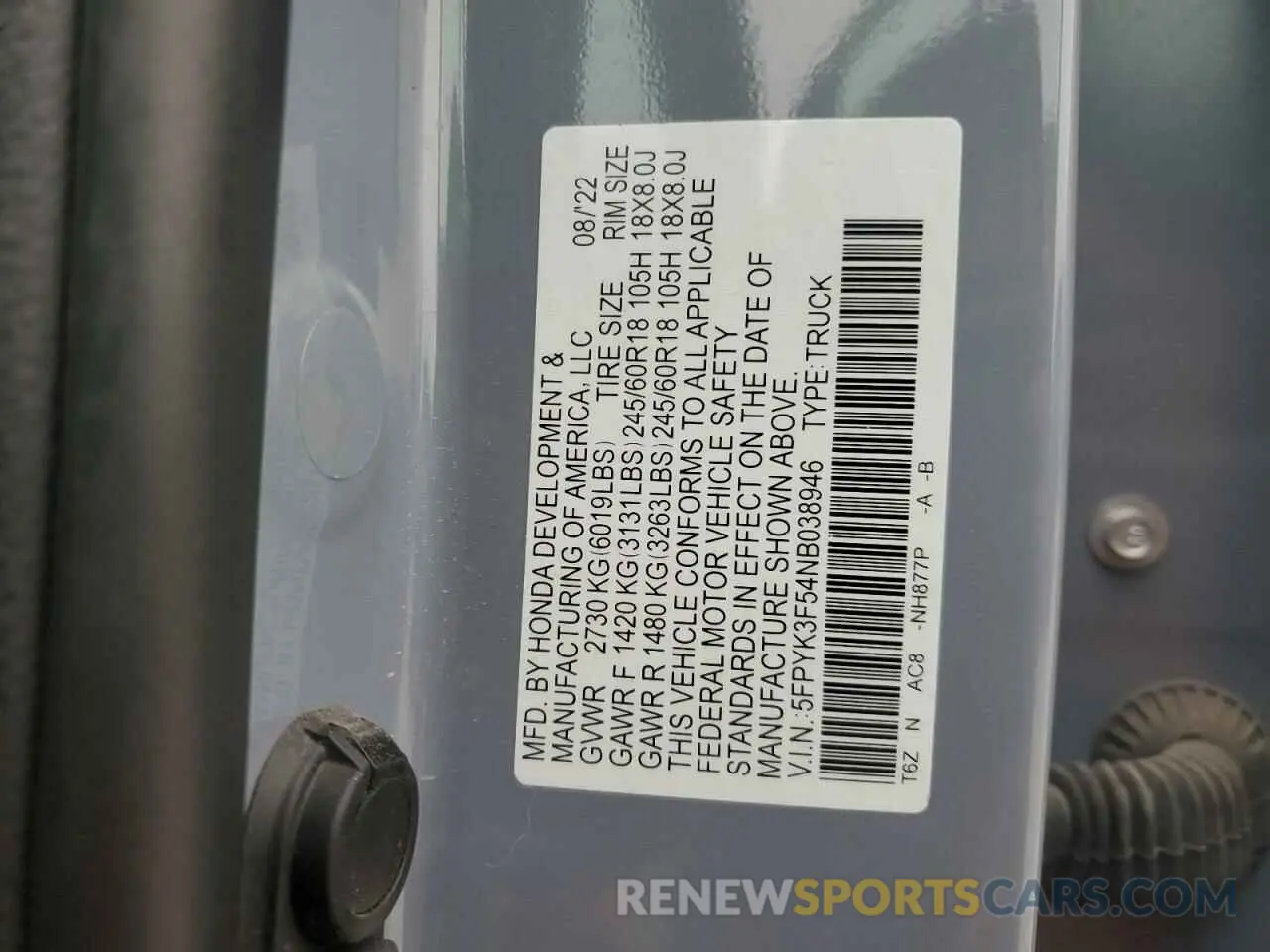 13 Фотография поврежденного автомобиля 5FPYK3F54NB038946 HONDA RIDGELINE 2022
