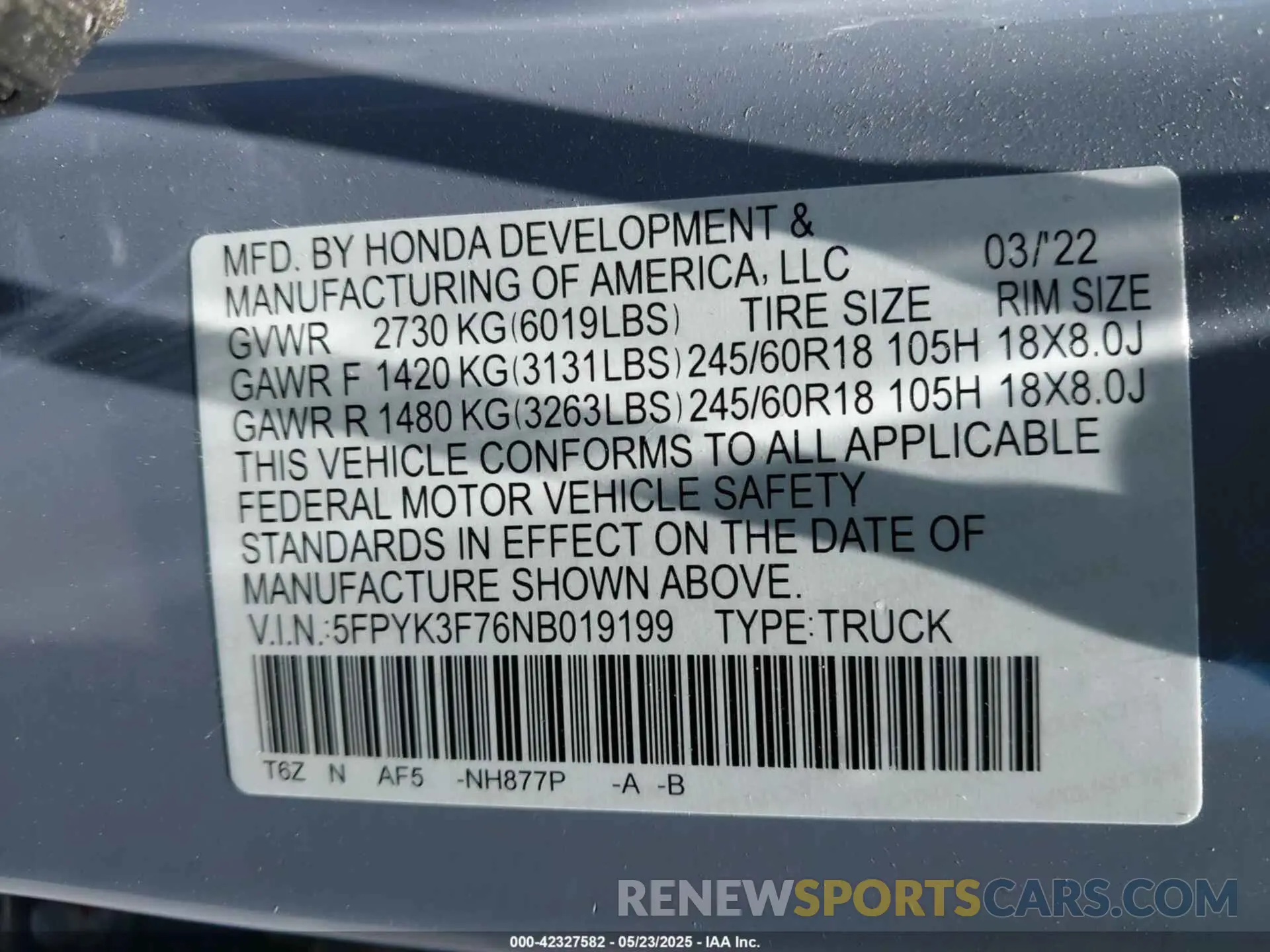 9 Фотография поврежденного автомобиля 5FPYK3F76NB019199 HONDA RIDGELINE 2022