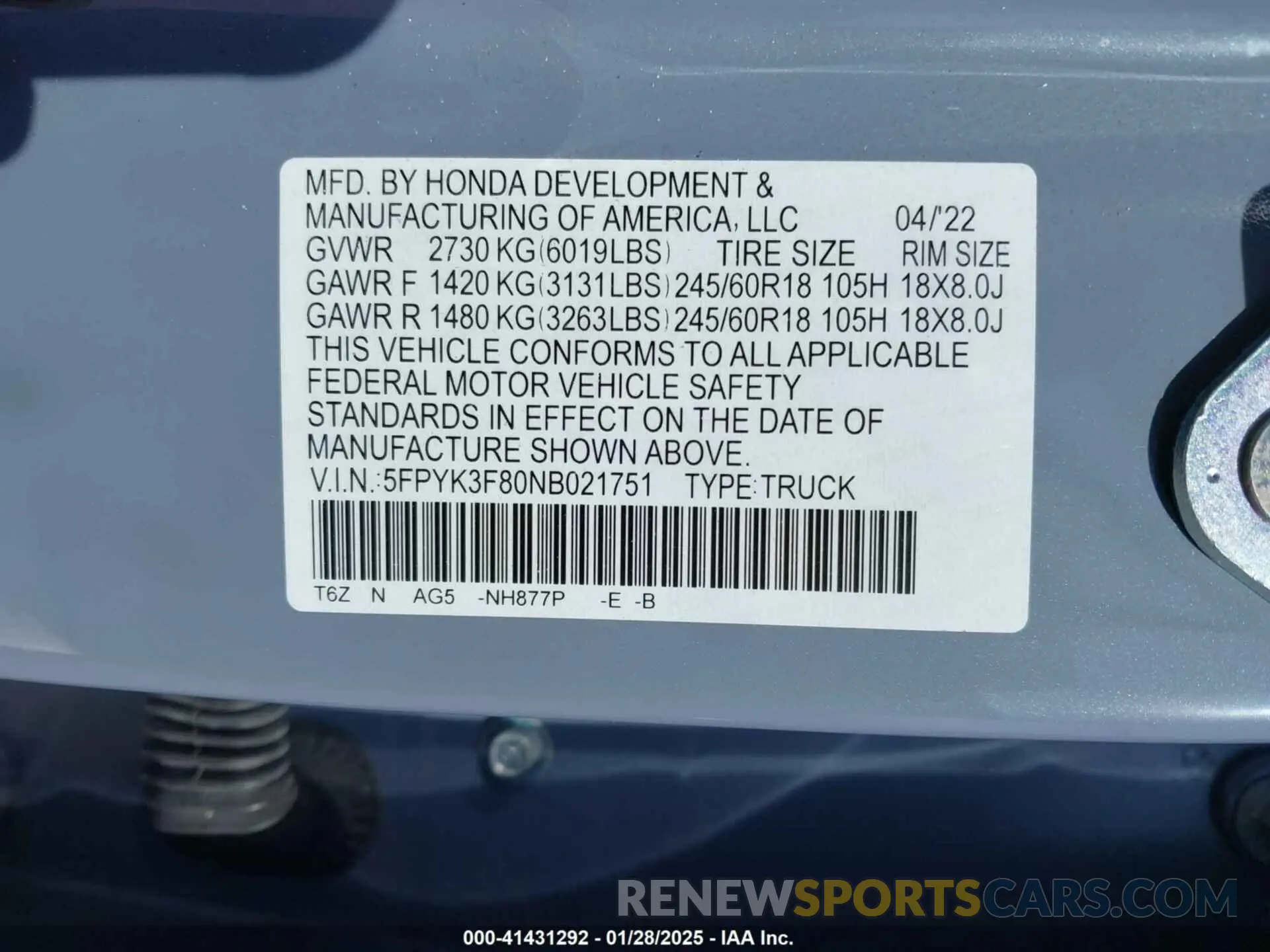 9 Фотография поврежденного автомобиля 5FPYK3F80NB021751 HONDA RIDGELINE 2022
