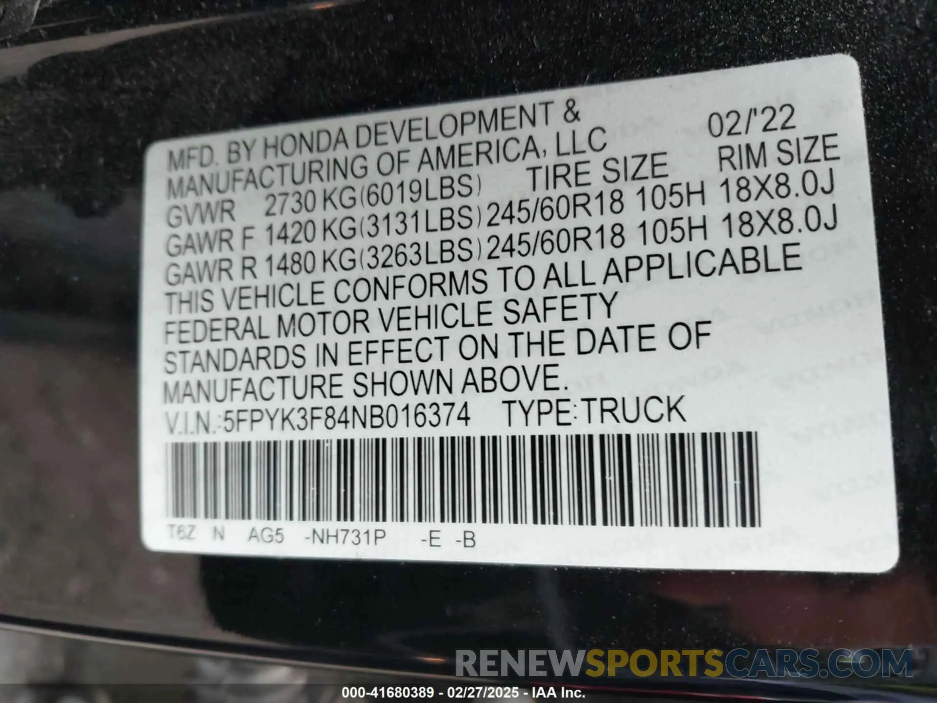 9 Фотография поврежденного автомобиля 5FPYK3F84NB016374 HONDA RIDGELINE 2022