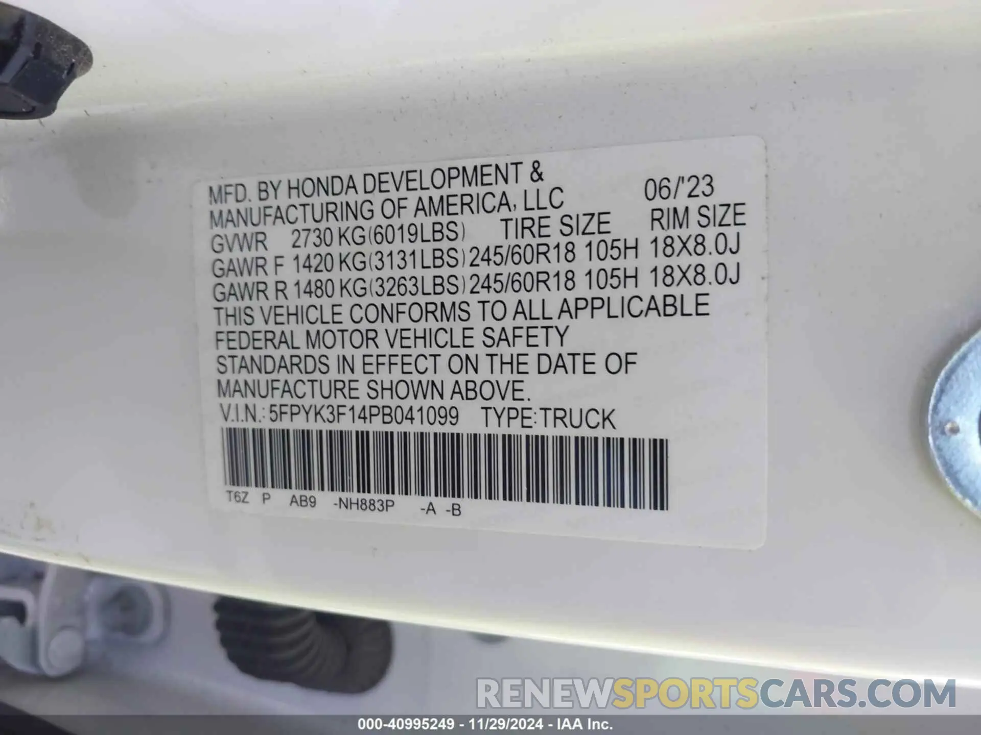 9 Фотография поврежденного автомобиля 5FPYK3F14PB041099 HONDA RIDGELINE 2023