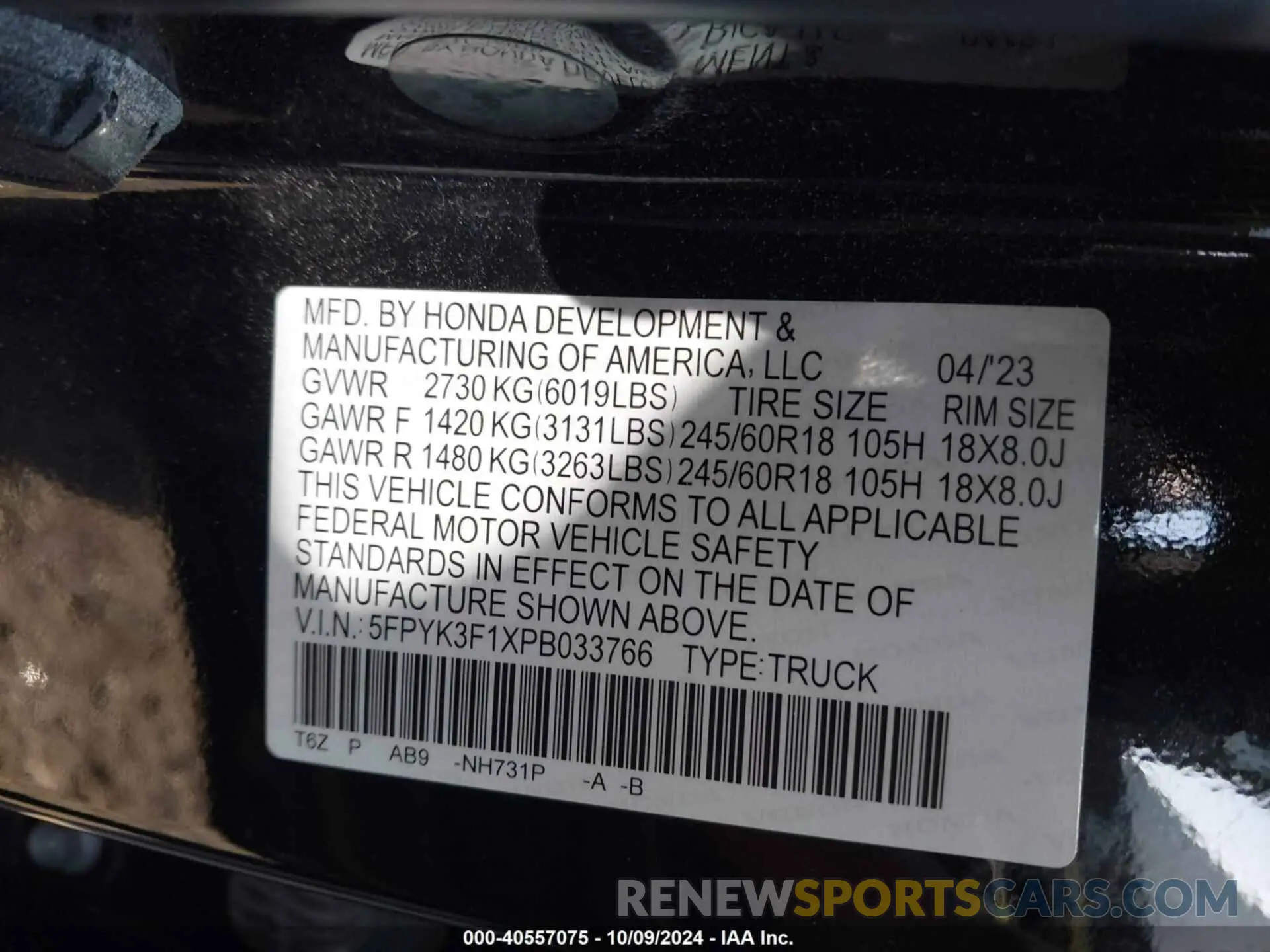 9 Photograph of a damaged car 5FPYK3F1XPB033766 HONDA RIDGELINE 2023