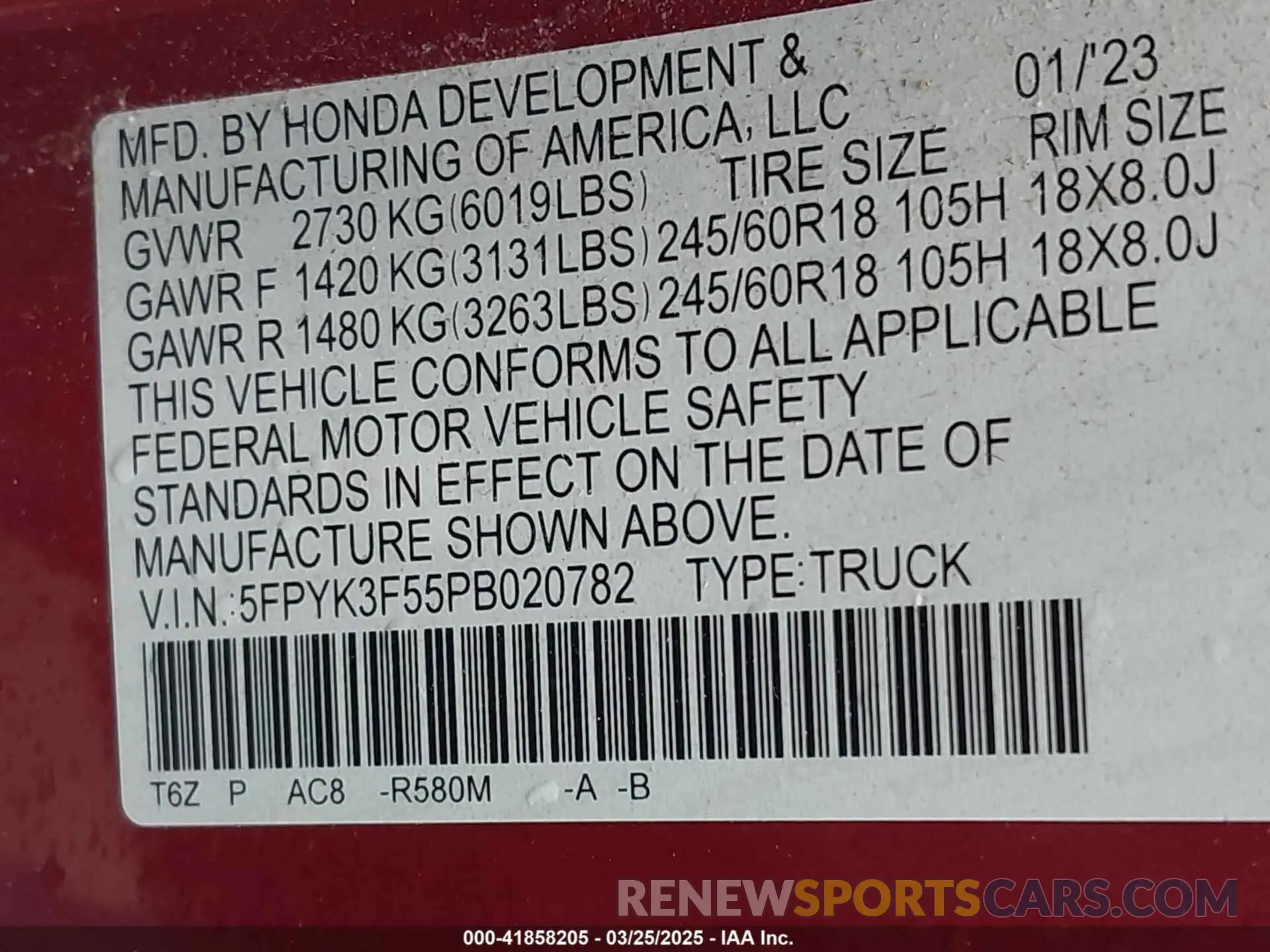 9 Фотография поврежденного автомобиля 5FPYK3F55PB020782 HONDA RIDGELINE 2023
