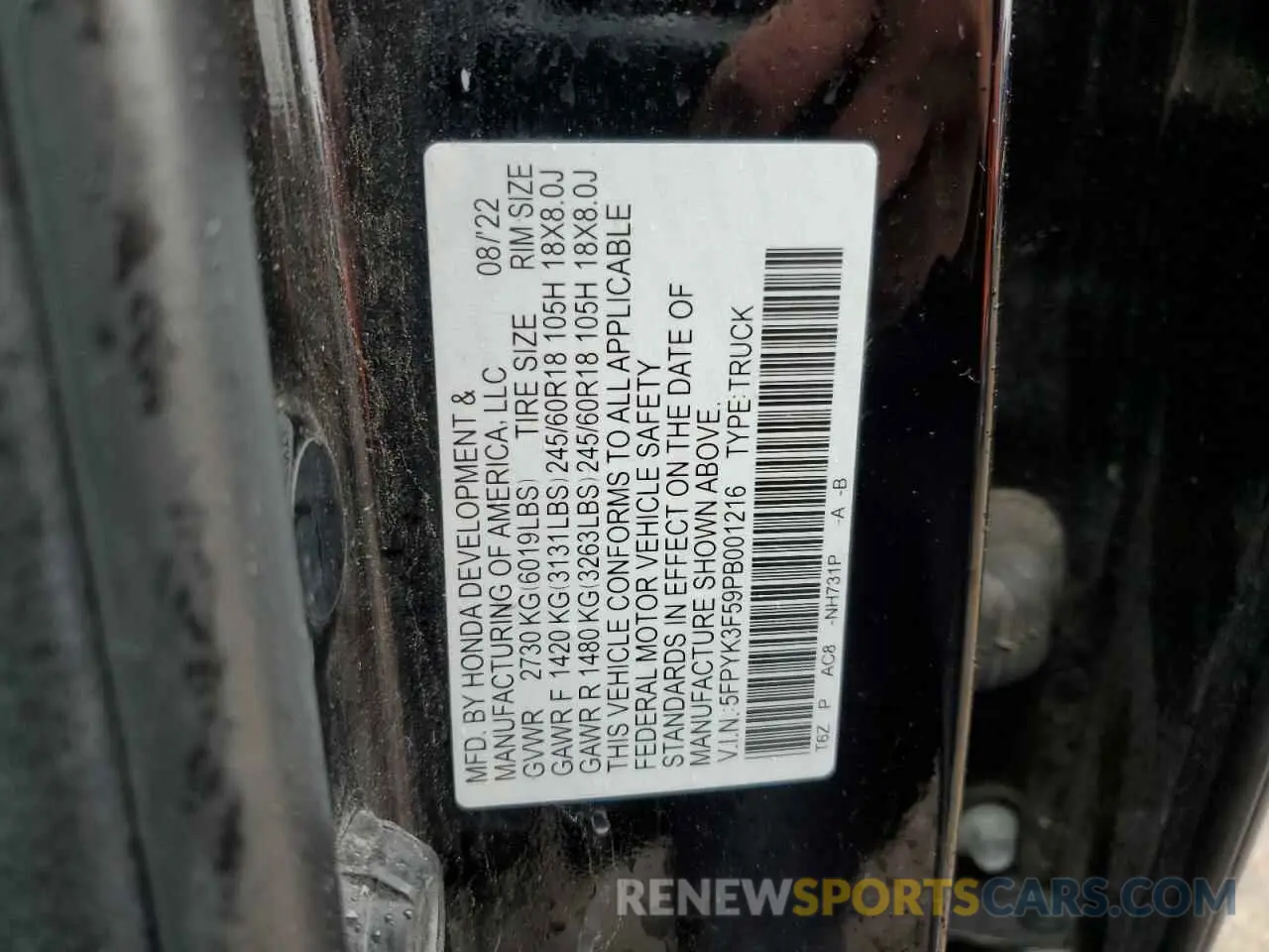 12 Фотография поврежденного автомобиля 5FPYK3F59PB001216 HONDA RIDGELINE 2023