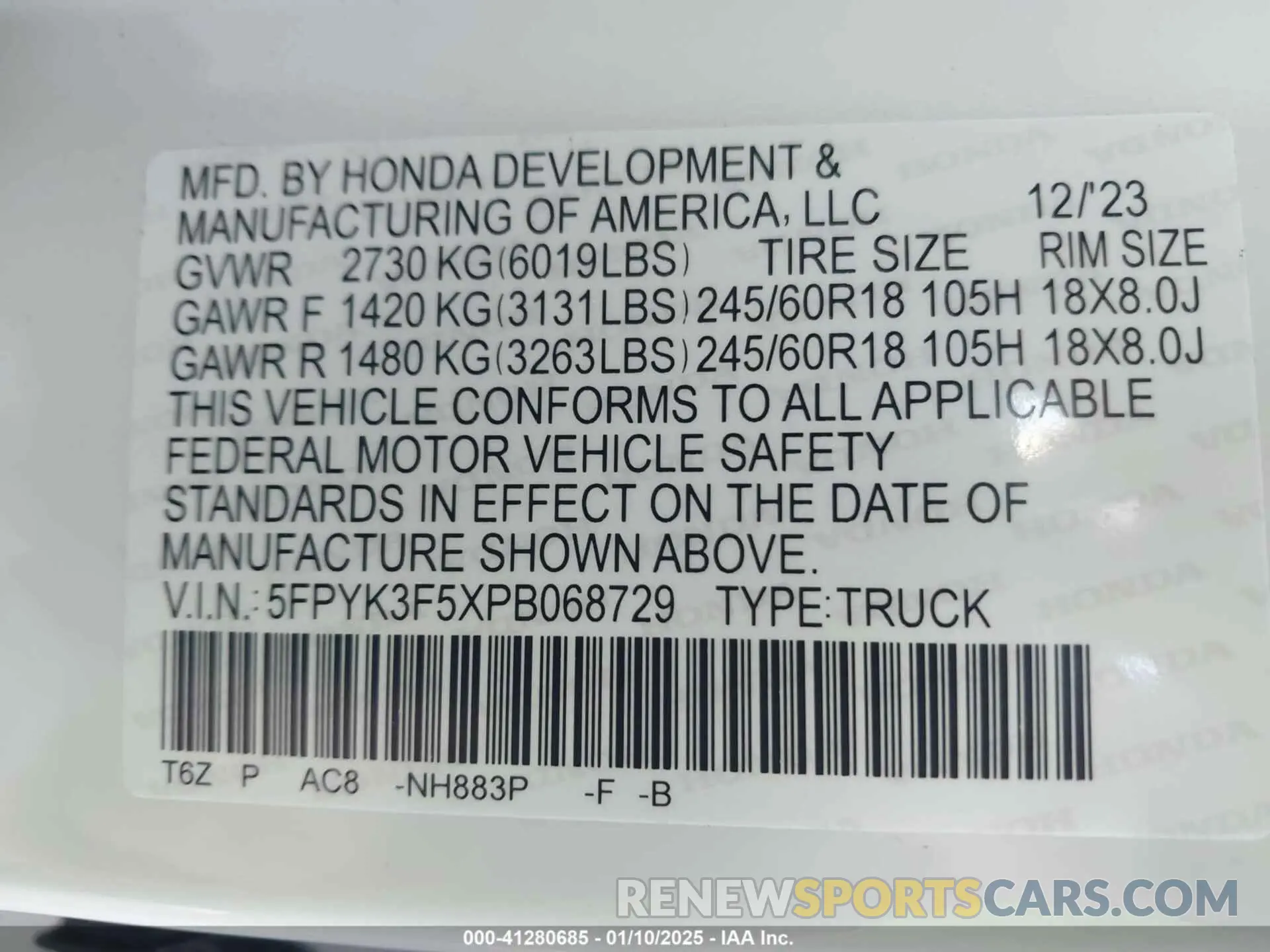 9 Фотография поврежденного автомобиля 5FPYK3F5XPB068729 HONDA RIDGELINE 2023