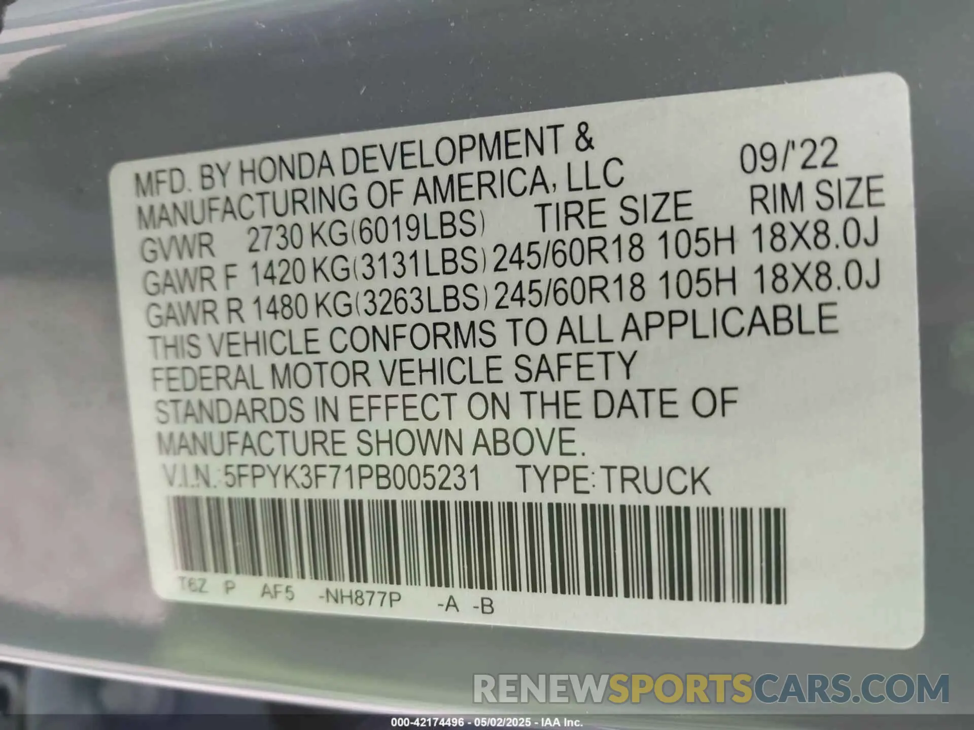 9 Фотография поврежденного автомобиля 5FPYK3F71PB005231 HONDA RIDGELINE 2023