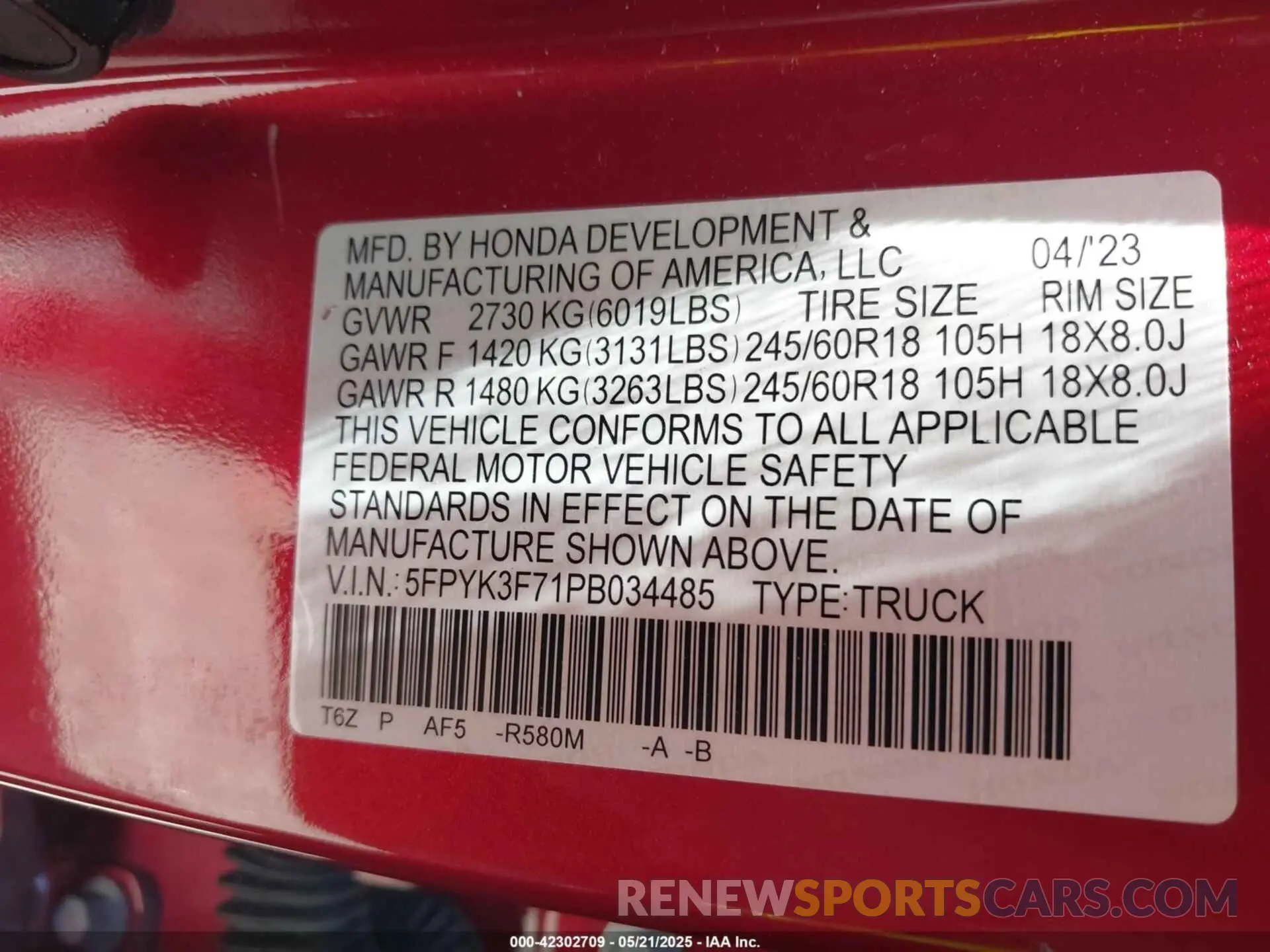 9 Фотография поврежденного автомобиля 5FPYK3F71PB034485 HONDA RIDGELINE 2023