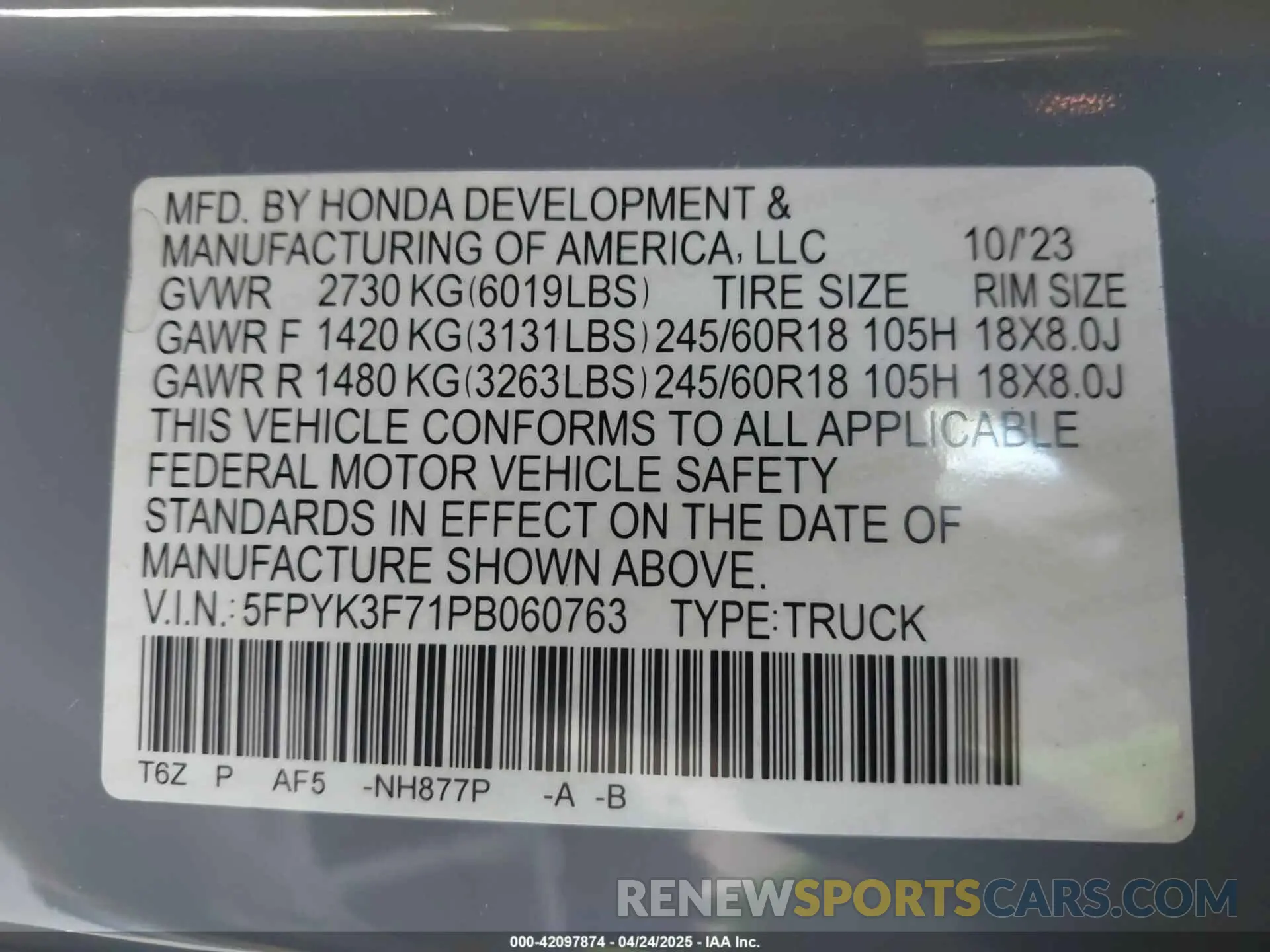 9 Фотография поврежденного автомобиля 5FPYK3F71PB060763 HONDA RIDGELINE 2023