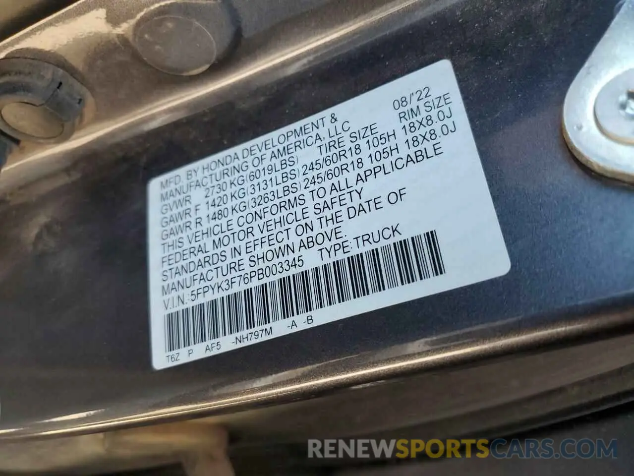 14 Photograph of a damaged car 5FPYK3F76PB003345 HONDA RIDGELINE 2023