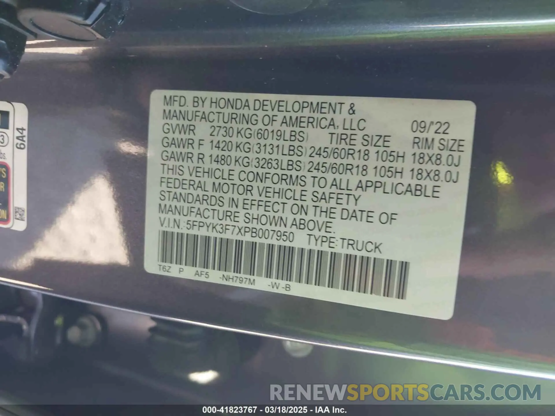 9 Photograph of a damaged car 5FPYK3F7XPB007950 HONDA RIDGELINE 2023