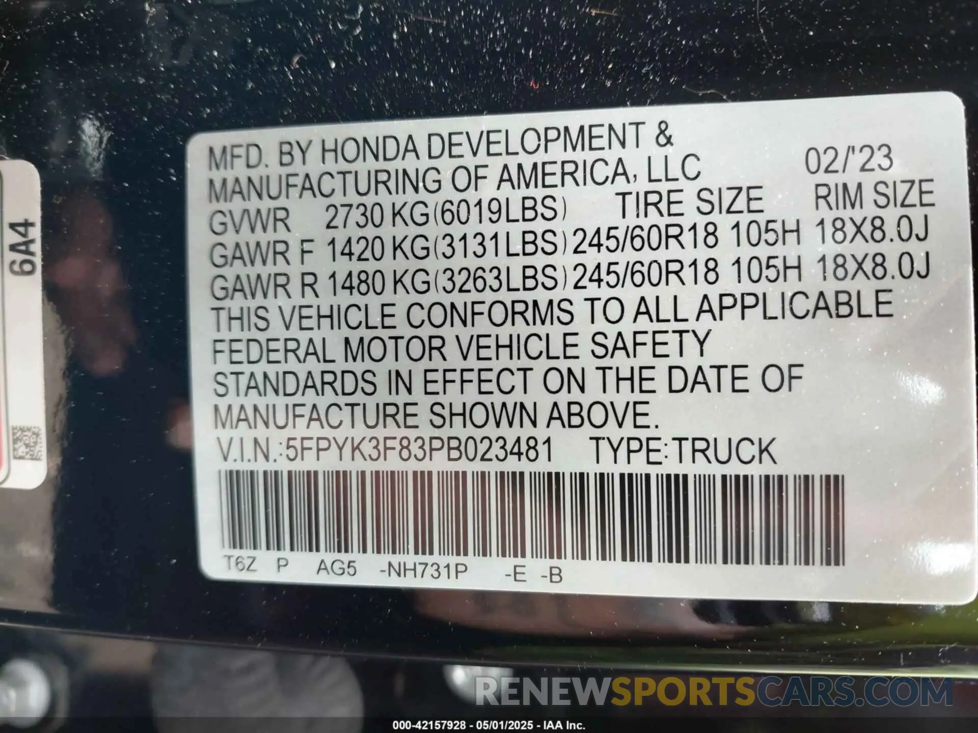 9 Фотография поврежденного автомобиля 5FPYK3F83PB023481 HONDA RIDGELINE 2023