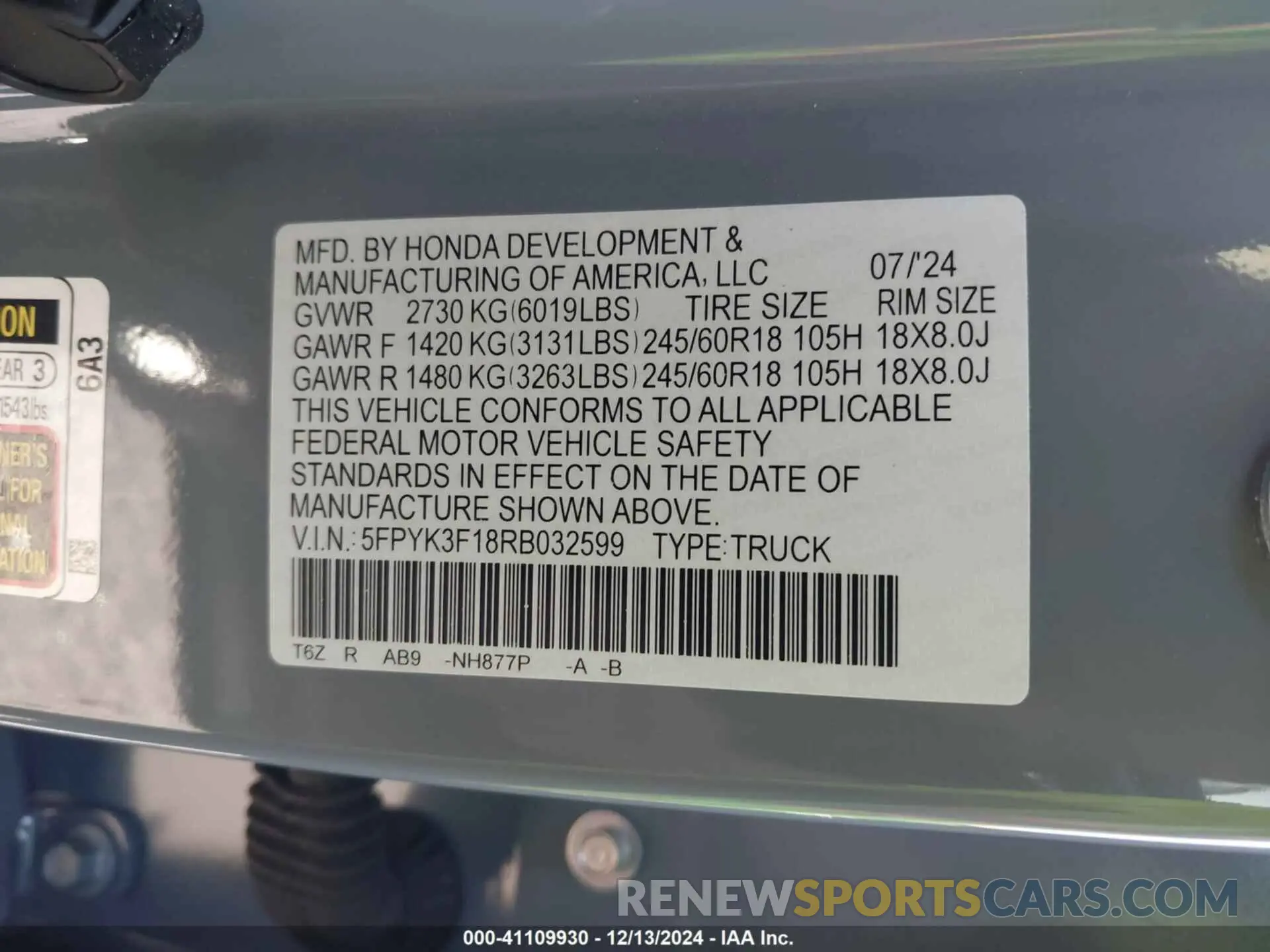 9 Photograph of a damaged car 5FPYK3F18RB032599 HONDA RIDGELINE 2024