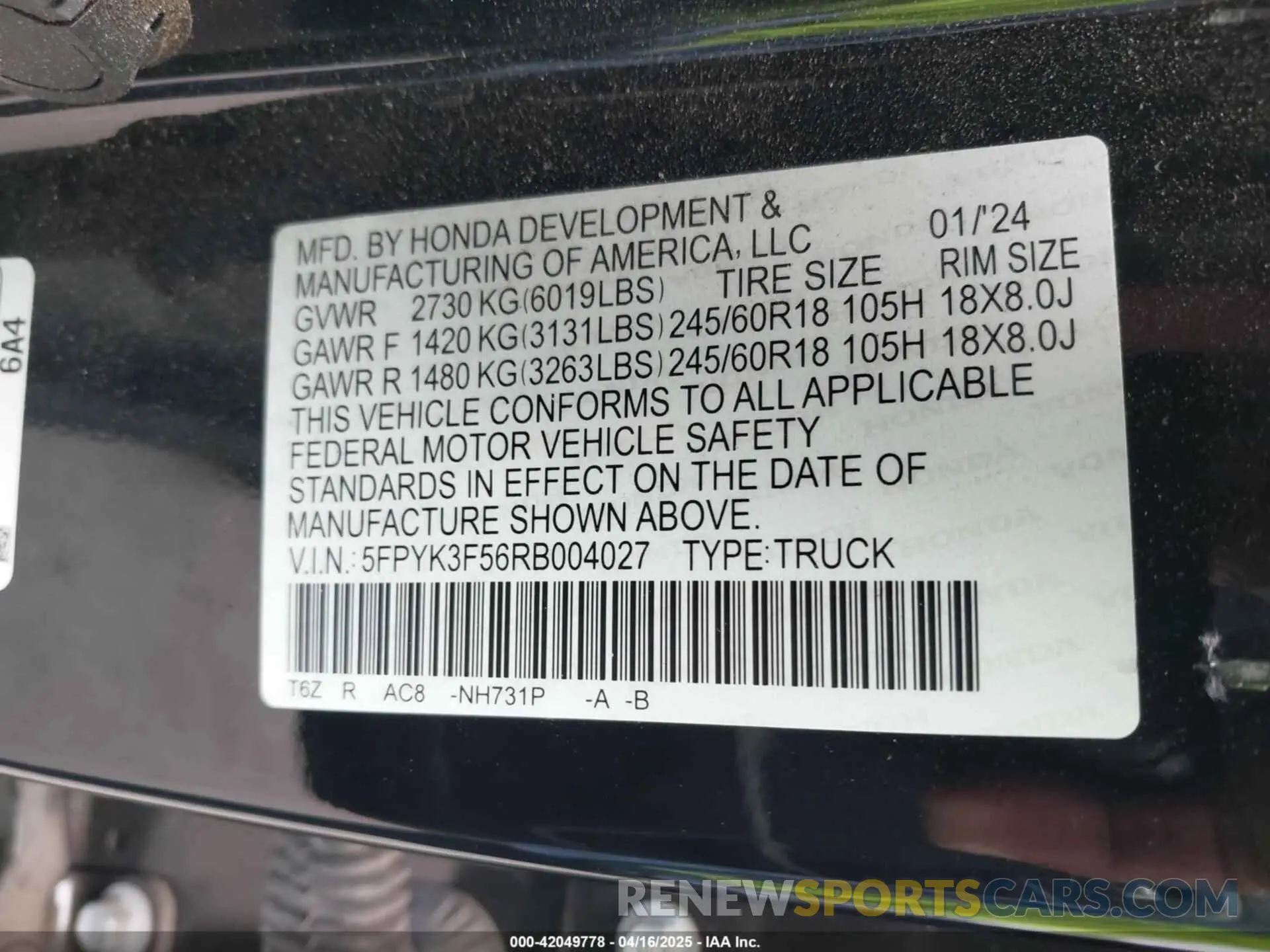 9 Фотография поврежденного автомобиля 5FPYK3F56RB004027 HONDA RIDGELINE 2024