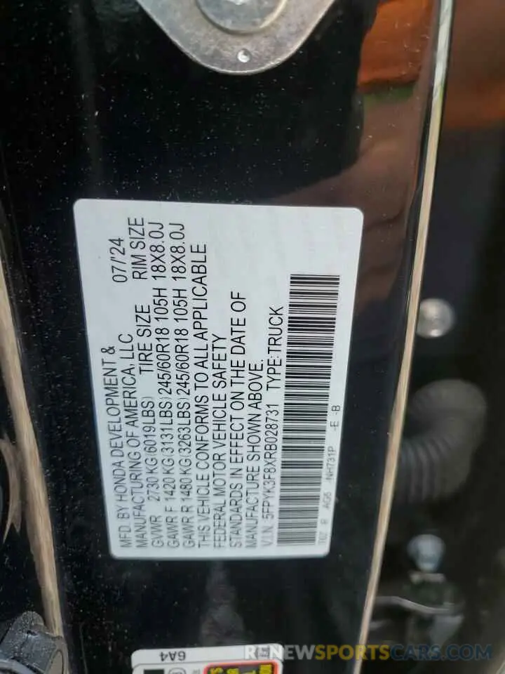 12 Photograph of a damaged car 5FPYK3F8XRB028731 HONDA RIDGELINE 2024