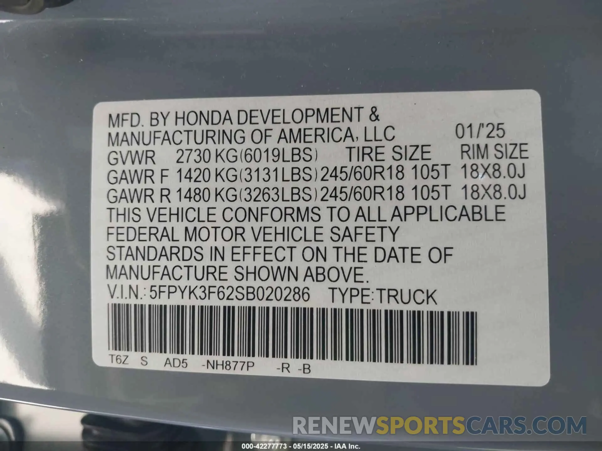 9 Фотография поврежденного автомобиля 5FPYK3F62SB020286 HONDA RIDGELINE 2025