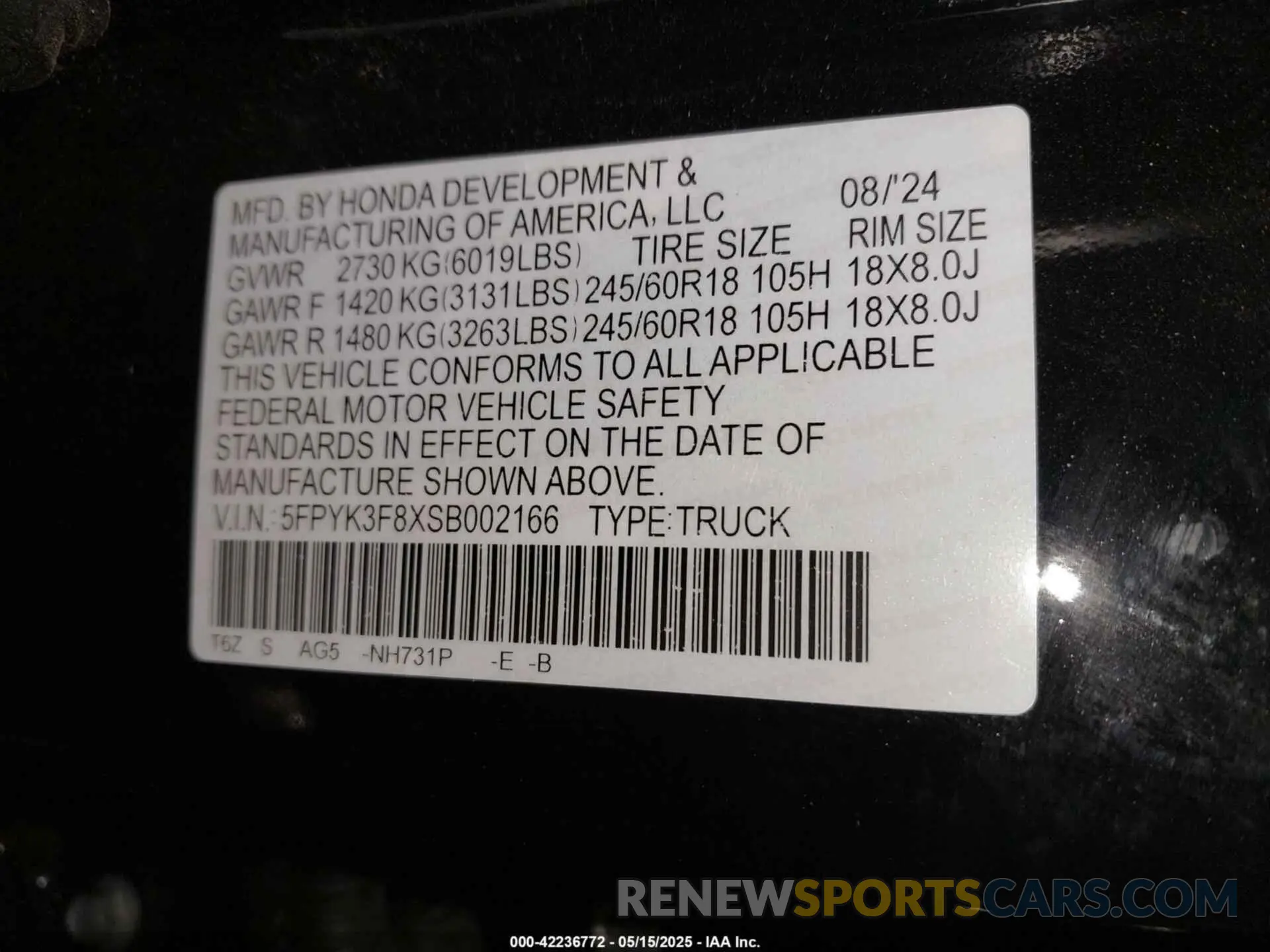9 Фотография поврежденного автомобиля 5FPYK3F8XSB002166 HONDA RIDGELINE 2025