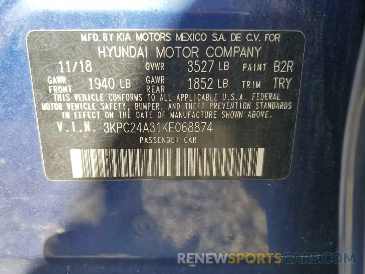 13 Photograph of a damaged car 3KPC24A31KE068874 HYUNDAI ACCENT 2019