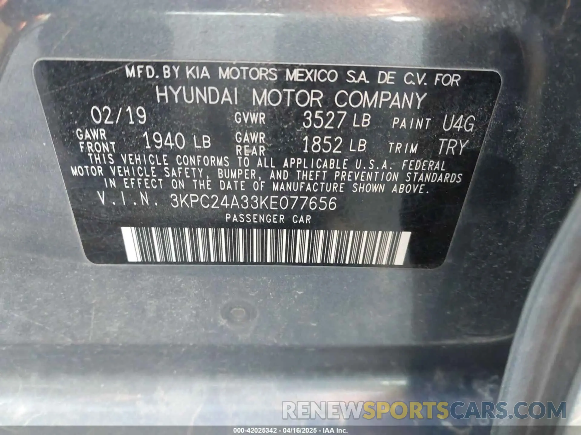 9 Фотография поврежденного автомобиля 3KPC24A33KE077656 HYUNDAI ACCENT 2019