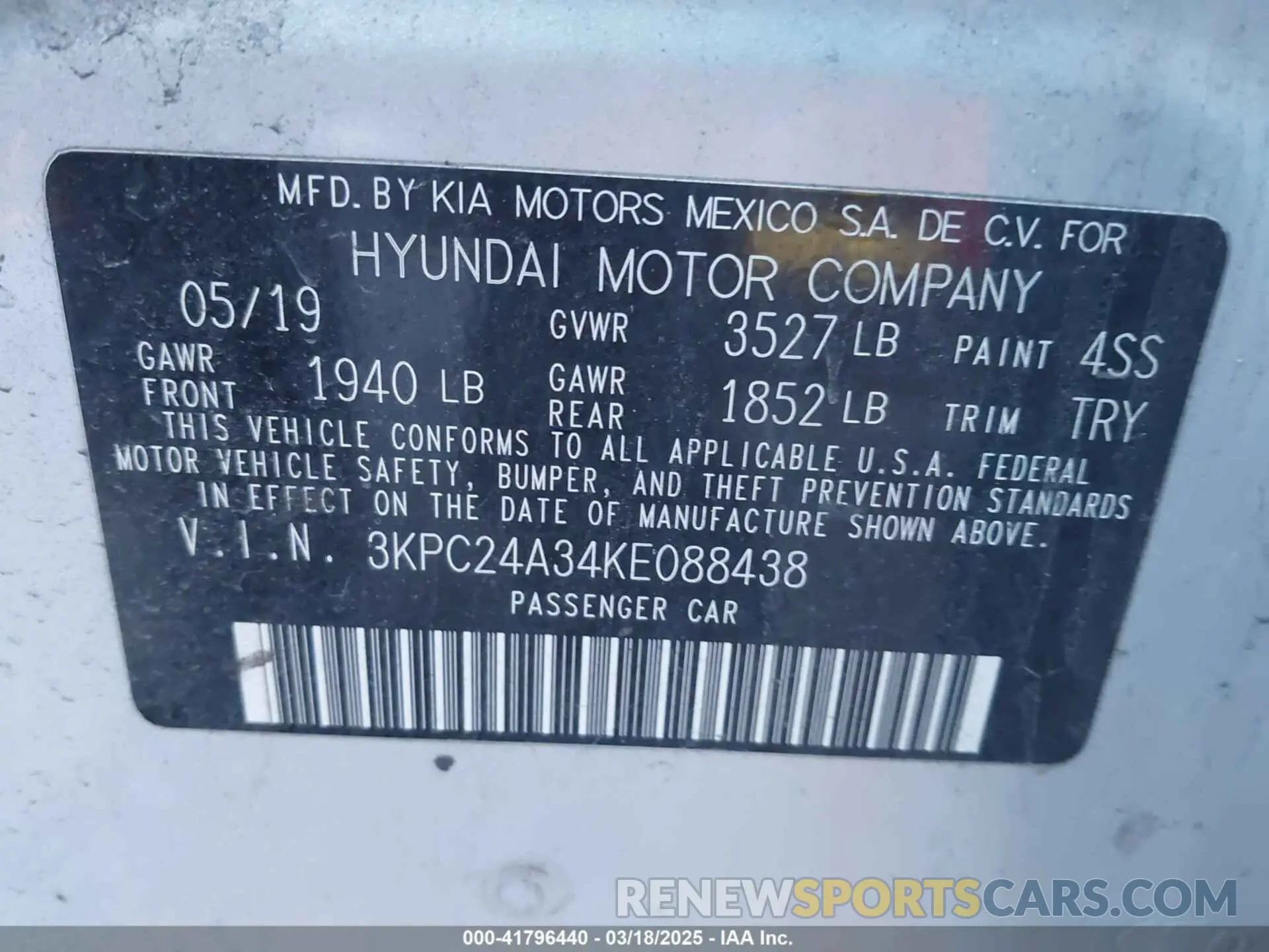 9 Фотография поврежденного автомобиля 3KPC24A34KE088438 HYUNDAI ACCENT 2019