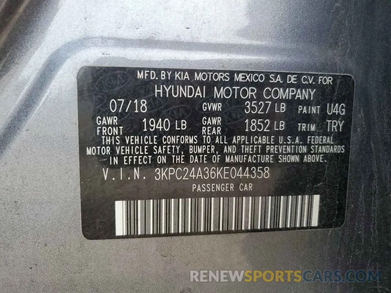 12 Photograph of a damaged car 3KPC24A36KE044358 HYUNDAI ACCENT 2019